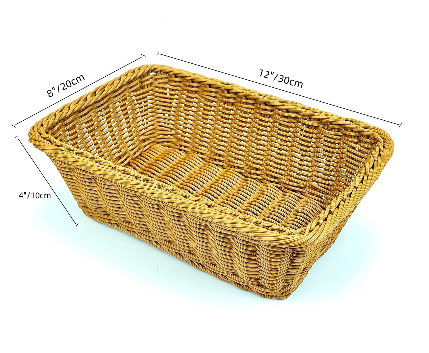 12" Poly Wicker Bread Basket, Hand Woven Food Storage Room Organizer, Fruits, Vegetables and Snacks Tabletop Food Serving Basket, Restaurant, Hotel Service, Brown