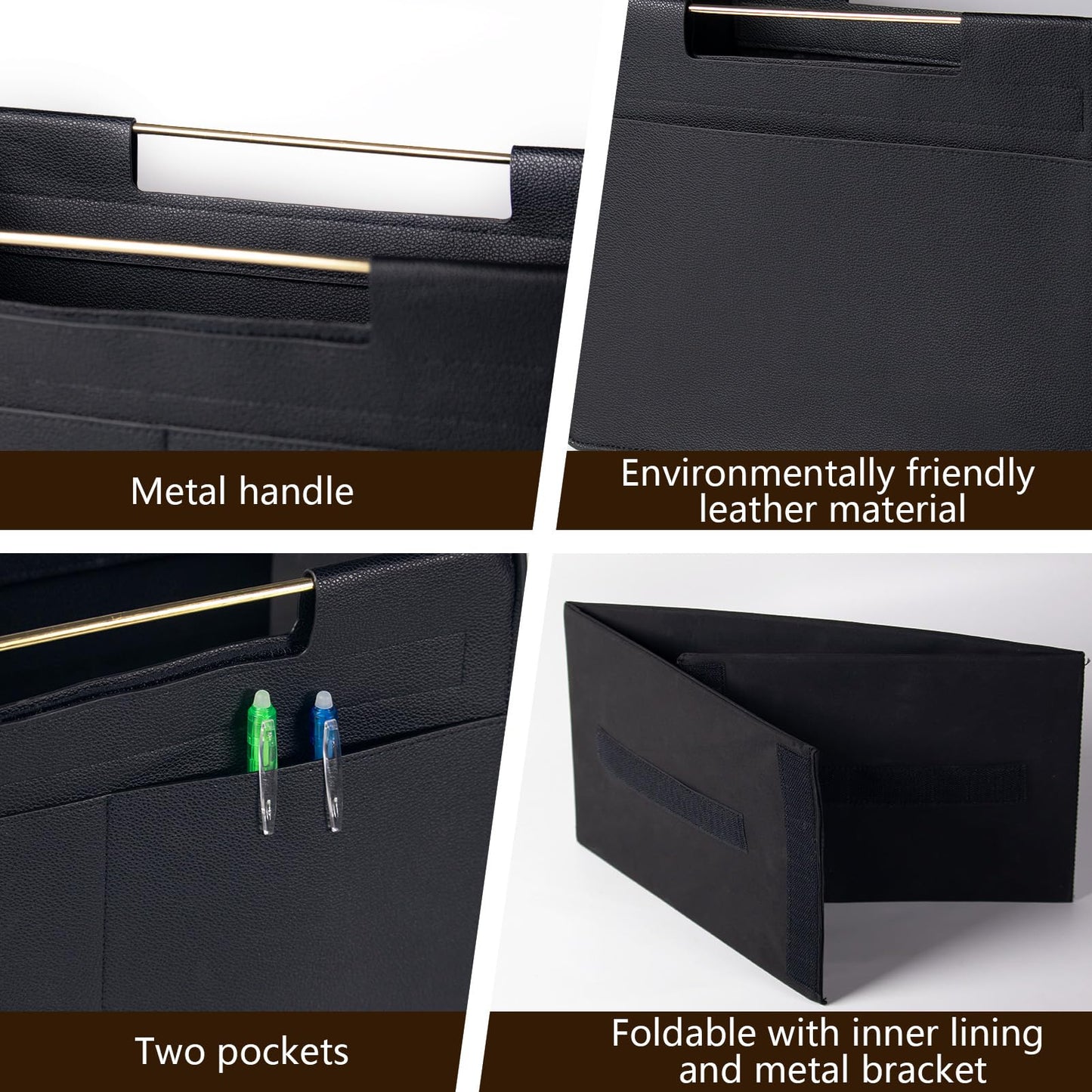 Craftmastudio Leather Magazine Holder Foldable with Handles，Stable Magazine Rack Floor，Magazine Basket File Holder Storage，Document File Folder Organizer Free Standing for Office Living Room (black)