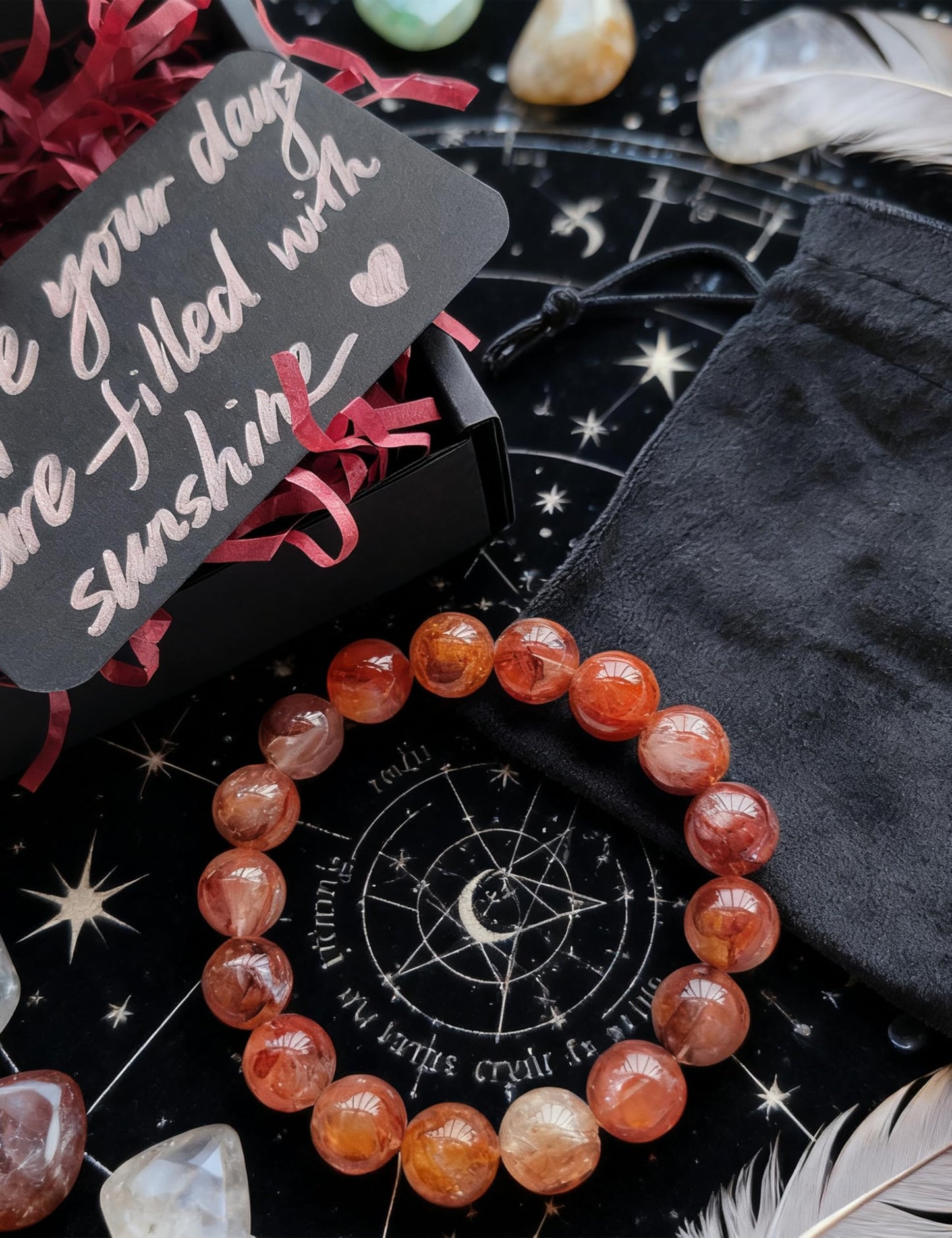 Silan's Natural Red Aventurine Bracelet with Lucky Card, red Crystal Stretch Gift for Women, Elastic Adjustable Gemstone Jewelry with Sparkles (Red, 9-10mm)