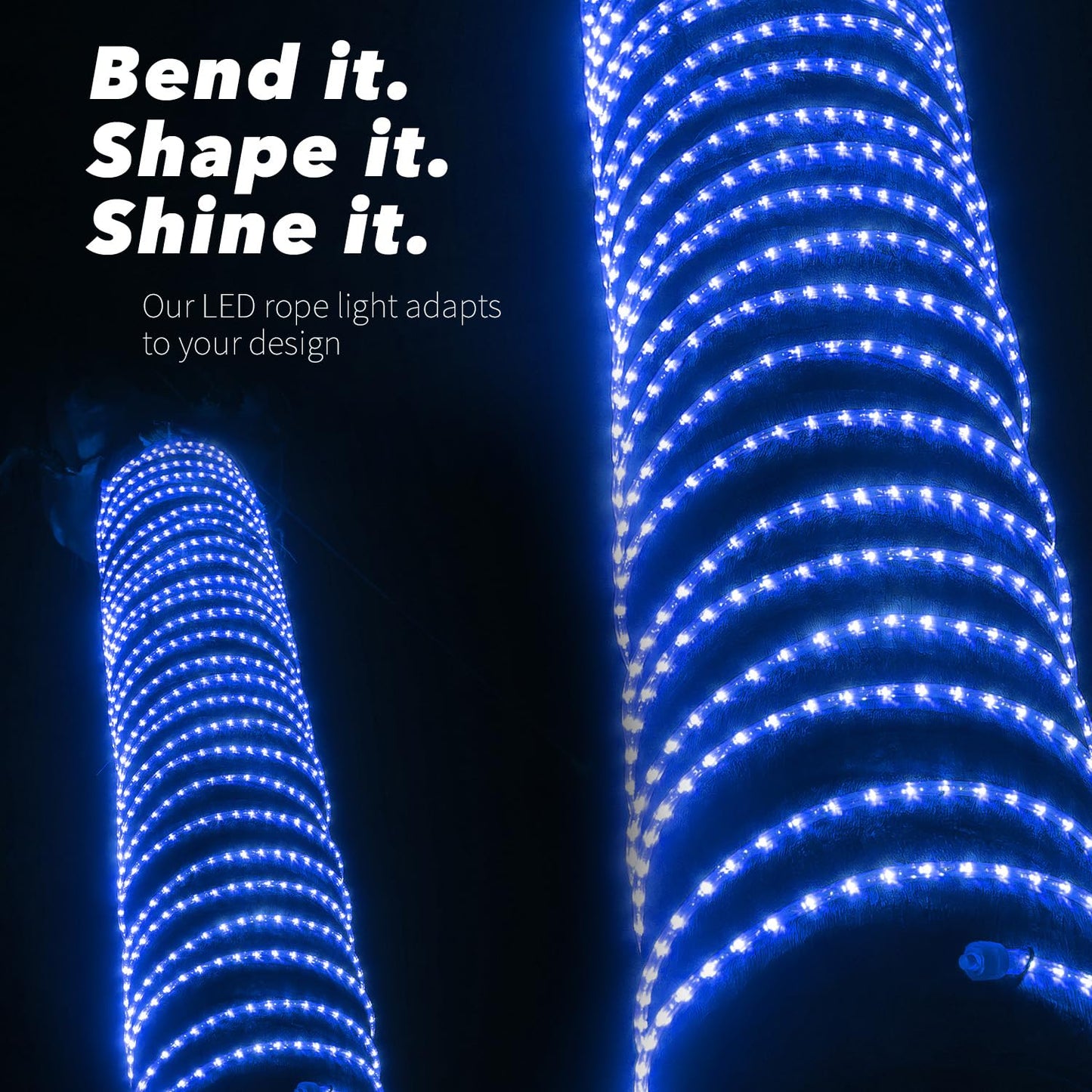 WYZworks 1116LEDs, 100ft LED Outside Rope Lights, Waterproof Permanent Outdoor ETL Certified Connectable Clear Tube, Christmas Palm Tree Holiday Decorative Landscape Patio Accent Lighting - Blue
