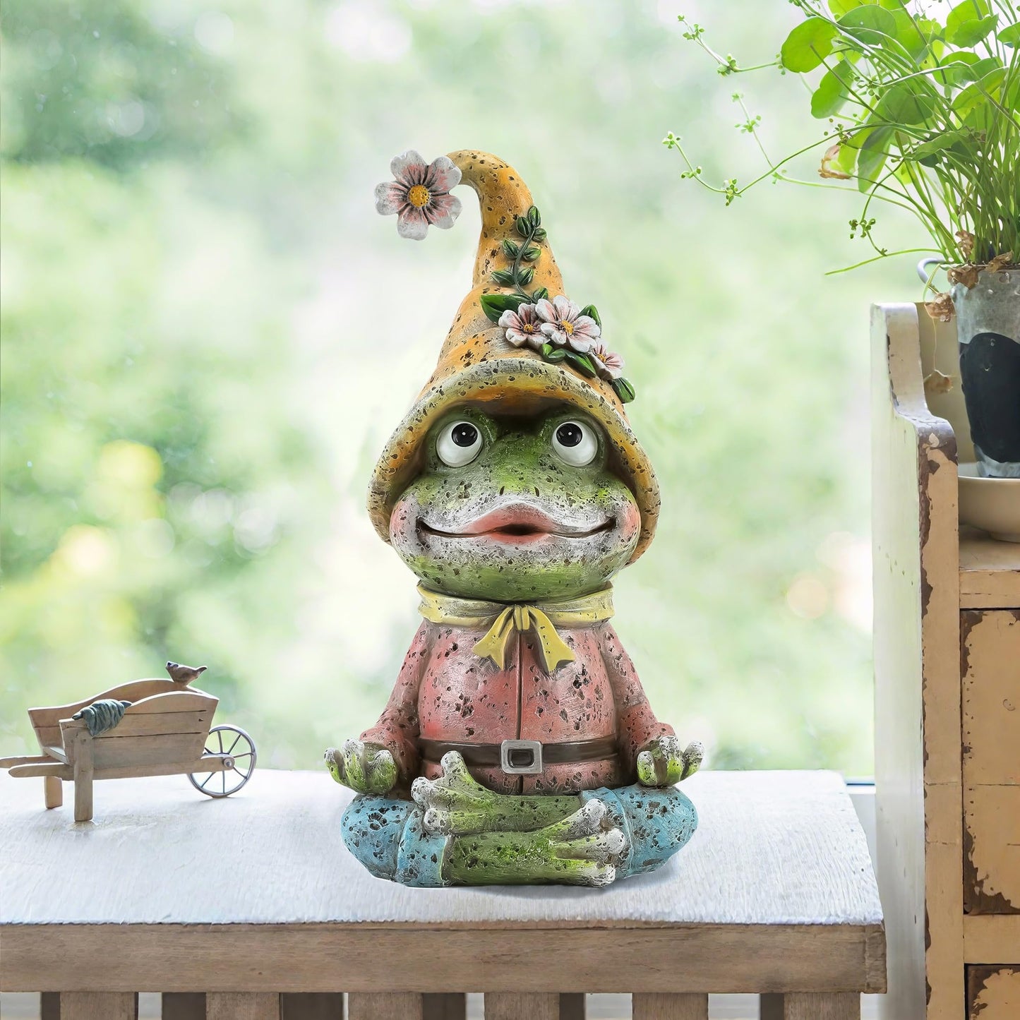 Wiresusan Garden Yoga Frog Statues Outdoor Meditation Zen Yoga Frogs Resin Figurines, Garden Home and Decoration for Patio Yard Lawn, Gifts for Women, 9.4 Tall Inches Green Frogs Sculptures