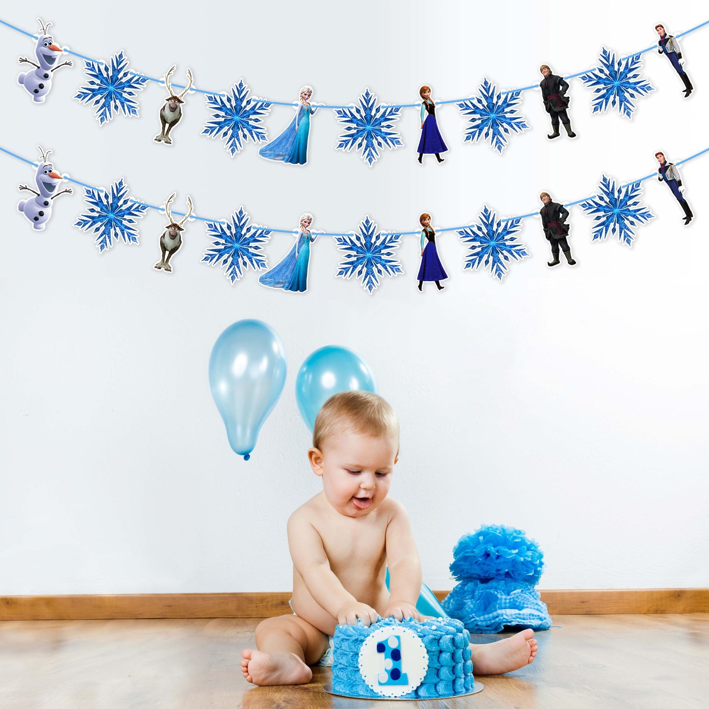 Frozn Garland Decoration – ICY Winter Theme Hanging Garland for Birthday Celebration Setup, Wall and Backdrop Display, Party Room Styling, Photo Area Decoration, and Cool Blue Themed Event Décor