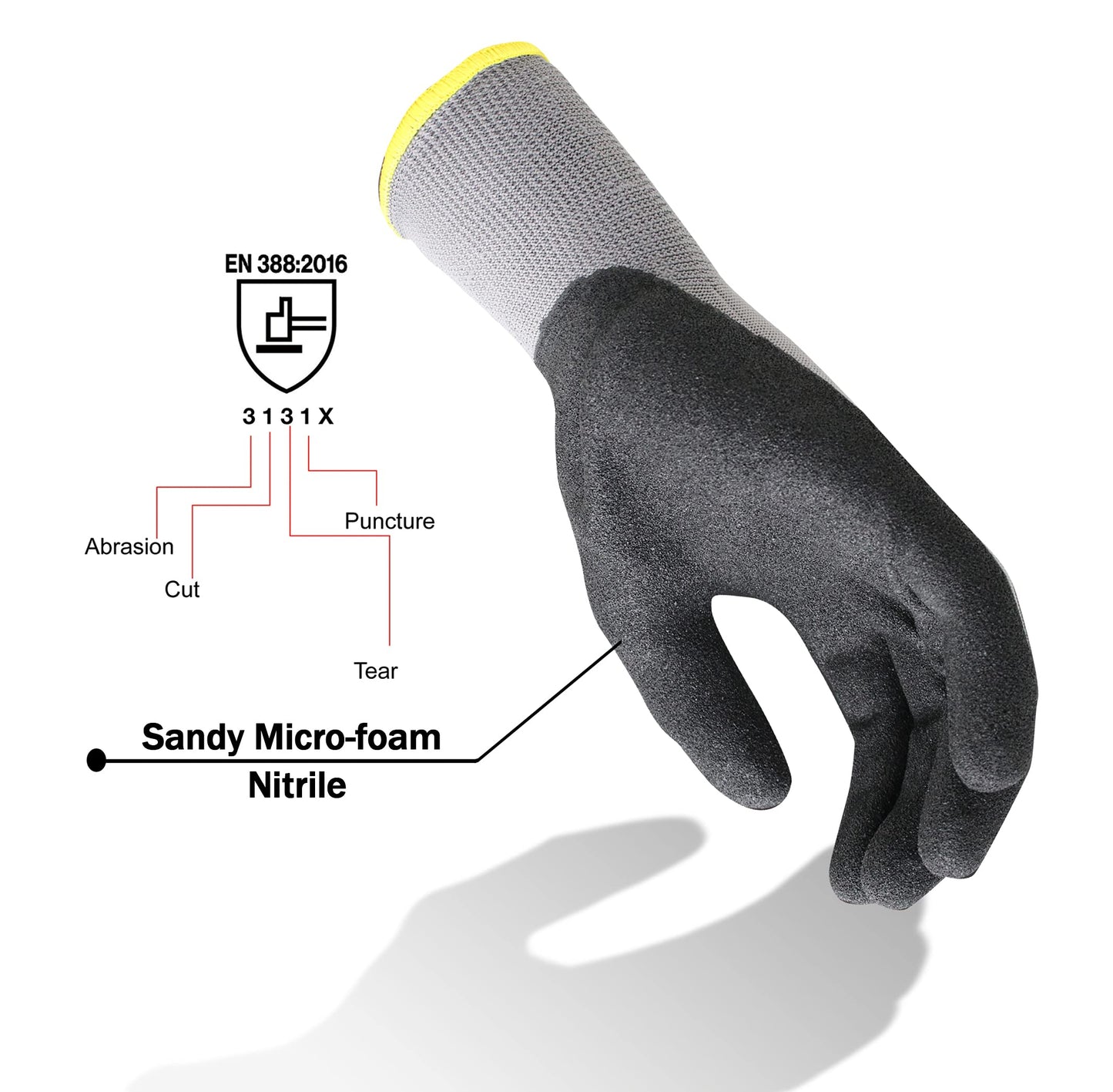 Onmaru Corestar Safety Work Gloves Sandy MicroFoam Nitrile Palm Coated Seamless Nylon Micro-Foam Gloves (10pair XL)