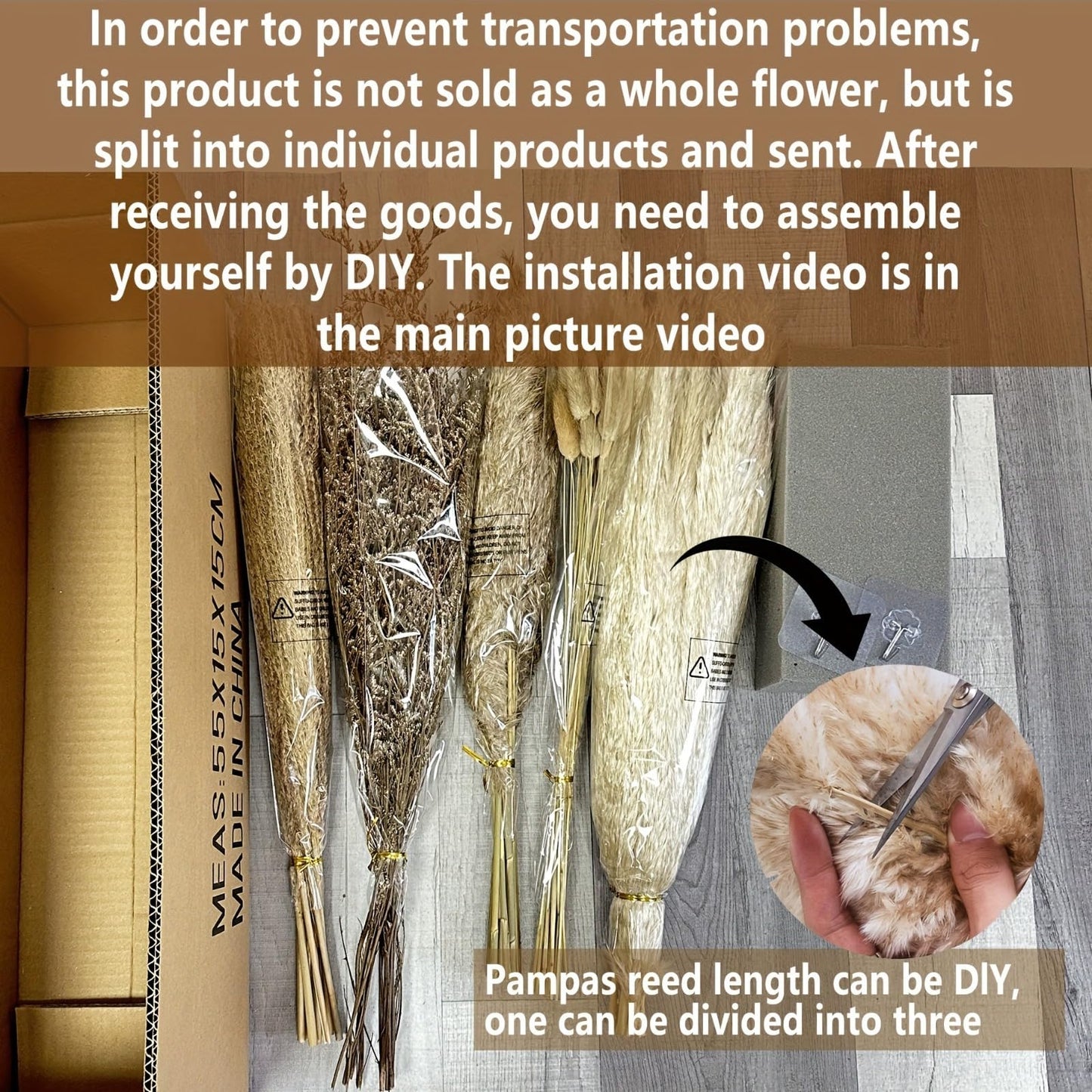 YN HI FLOWER DIY Natural Dried Flower Wall Hanging, Pampas Grass Decor,35-Inch Boho Pampas Grass, Pink Bunny Tails, Palm Leaves, Wedding Arch Decor- Need to Assemble