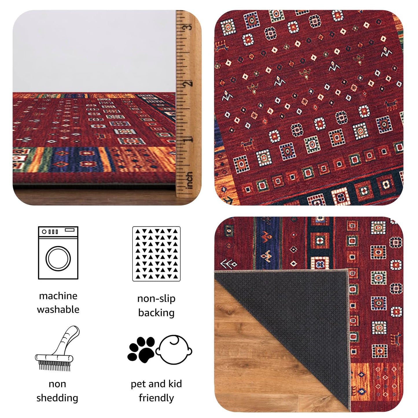 Keen Home Design 5x7 Rug - Machine Washable Area Rug with Non-Slip Backing, Ideal for Living Room, Dining Room, Bedroom - Vintage, Easy Clean, Durable, Low Pile Rug - (5' x 7')
