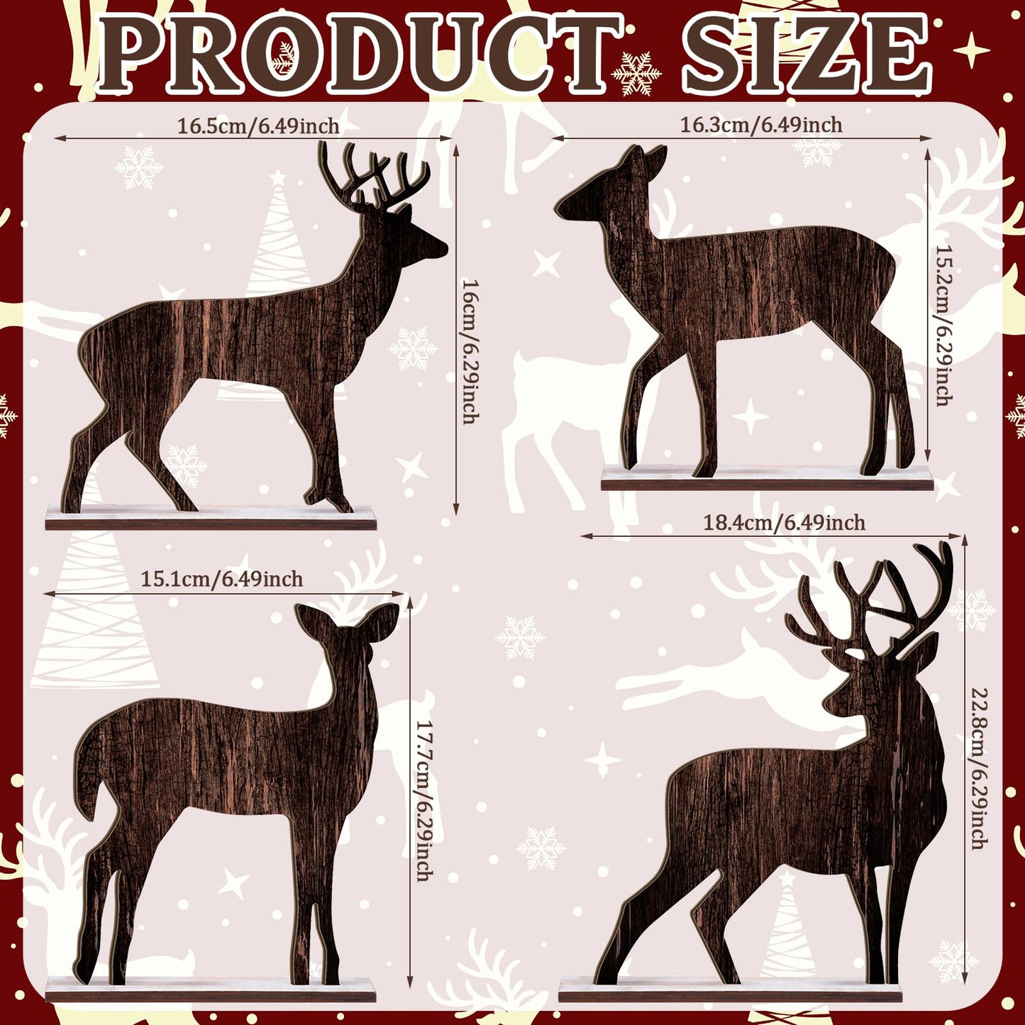 Barydat Winter Table Decorations Wooden Pine Tree Reindeer Table Centerpiece Winter Tabletop Signs Rustic Farmhouse Decor for Home Office Desk Party Favors(4 Pcs,Reindeer)