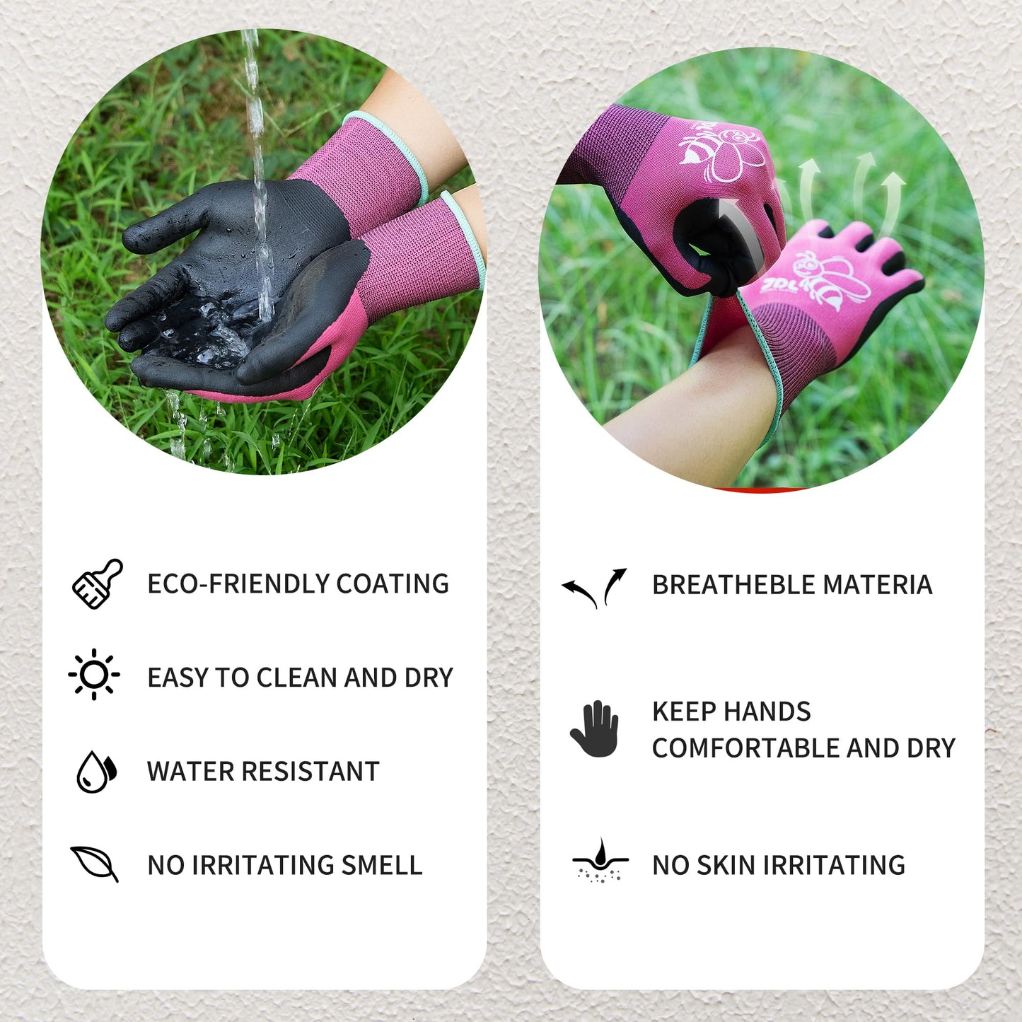 JDL 3 Pairs Nylon Nitrile Coated Gardening Gloves for Women, Touchscreen Yard Garden Gloves, Breathable Safety Work Gloves with Grip, Pink, Medium