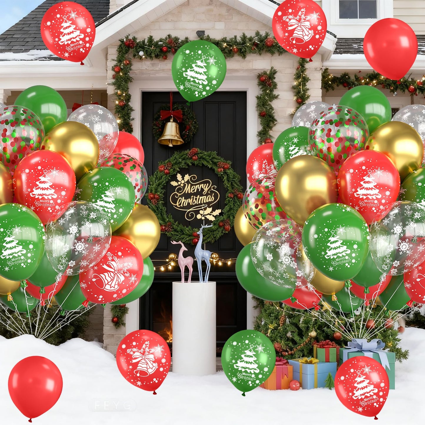 Christmas Balloons,12 Inch Red Green and Gold Christmas Tree Bell Printed Balloon,for Party Xmas Gifts School Classroom Game New Year Baby Shower Birthday Decorations