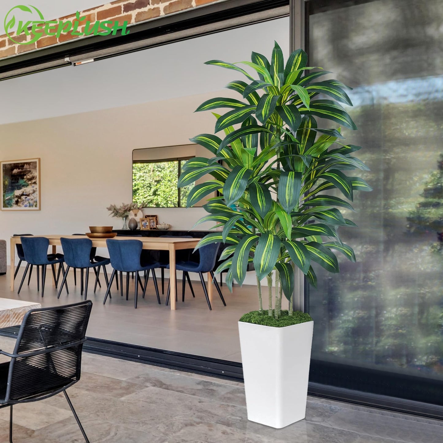Keeplush 5FT Artificial Dracaena Tree - High-Density Foliage Fake Plant with White Tall Planter - Faux Yucca Floor Plant for Home Office Decor Indoor