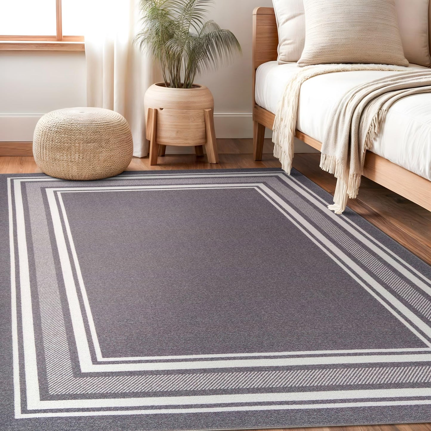 Beverly Rug Non Slip Area Rugs 5x7 Modern Bordered Non Skid Rubber Backing Soft Area Rug for Living Dining Room Easy to Clean Non Shedding Kitchen Bedroom Indoor Carpet 5 x 7 Gray