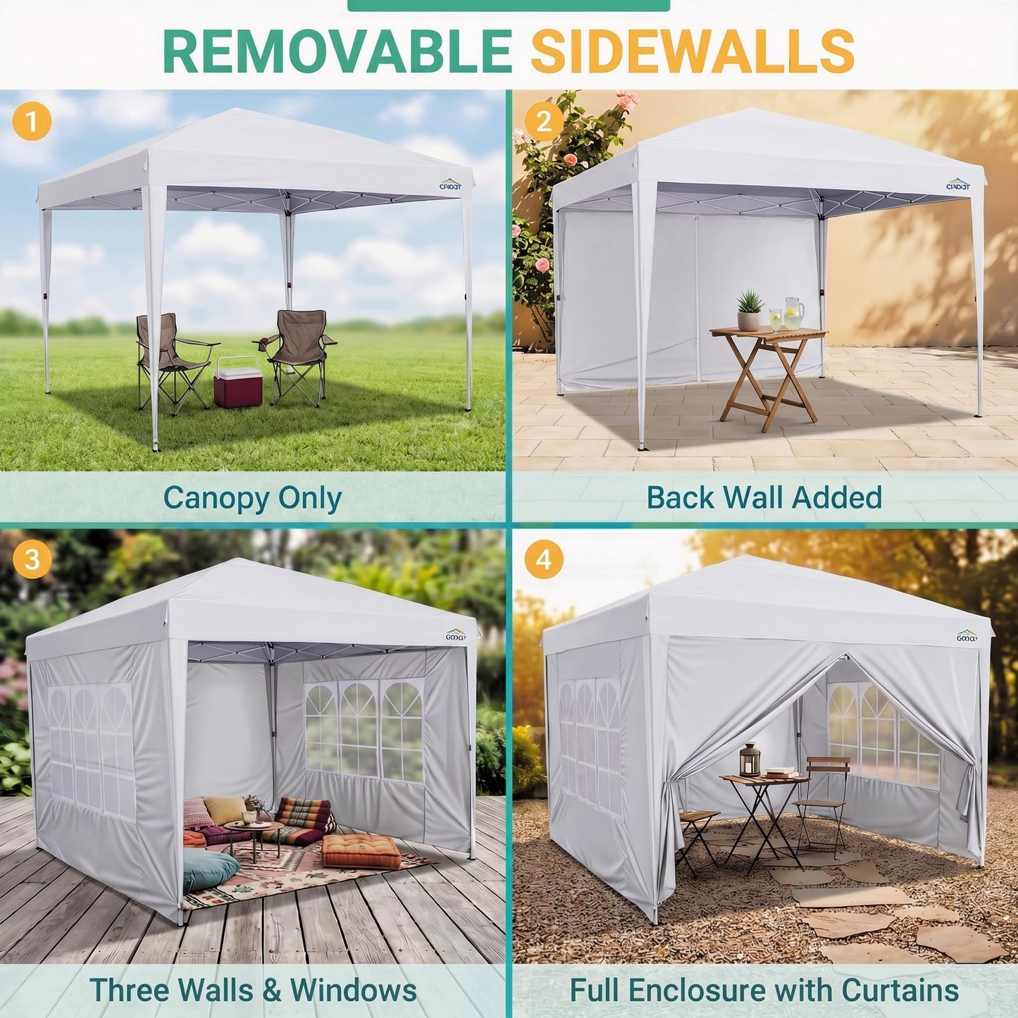 COBIZI 10x10 Pop up Canopy Tent, 10 by 10 Easy Setup Pop up Gazebo with 4 Sidewalls & Center Lock, Small Portable Instant Waterproof Outdoor Tent Canopy for Patio Backyard Vendor Event Sports (White)