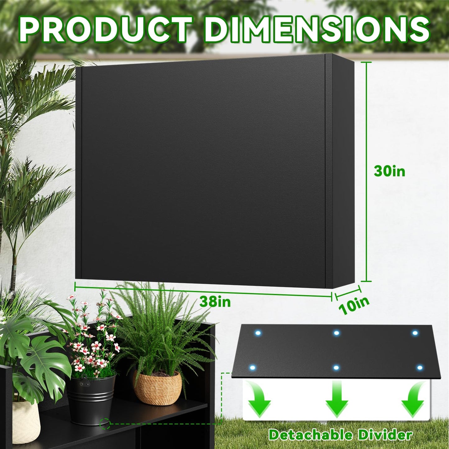 NUWJBYE Tall Metal Planter Box, 38" L x 10" W x 30" H Large Outdoor Planters with Drainage & Adjustable Shelf, Heavy Duty Steel Rectangular Planter for Patio, Balcony, Indoor(Black)