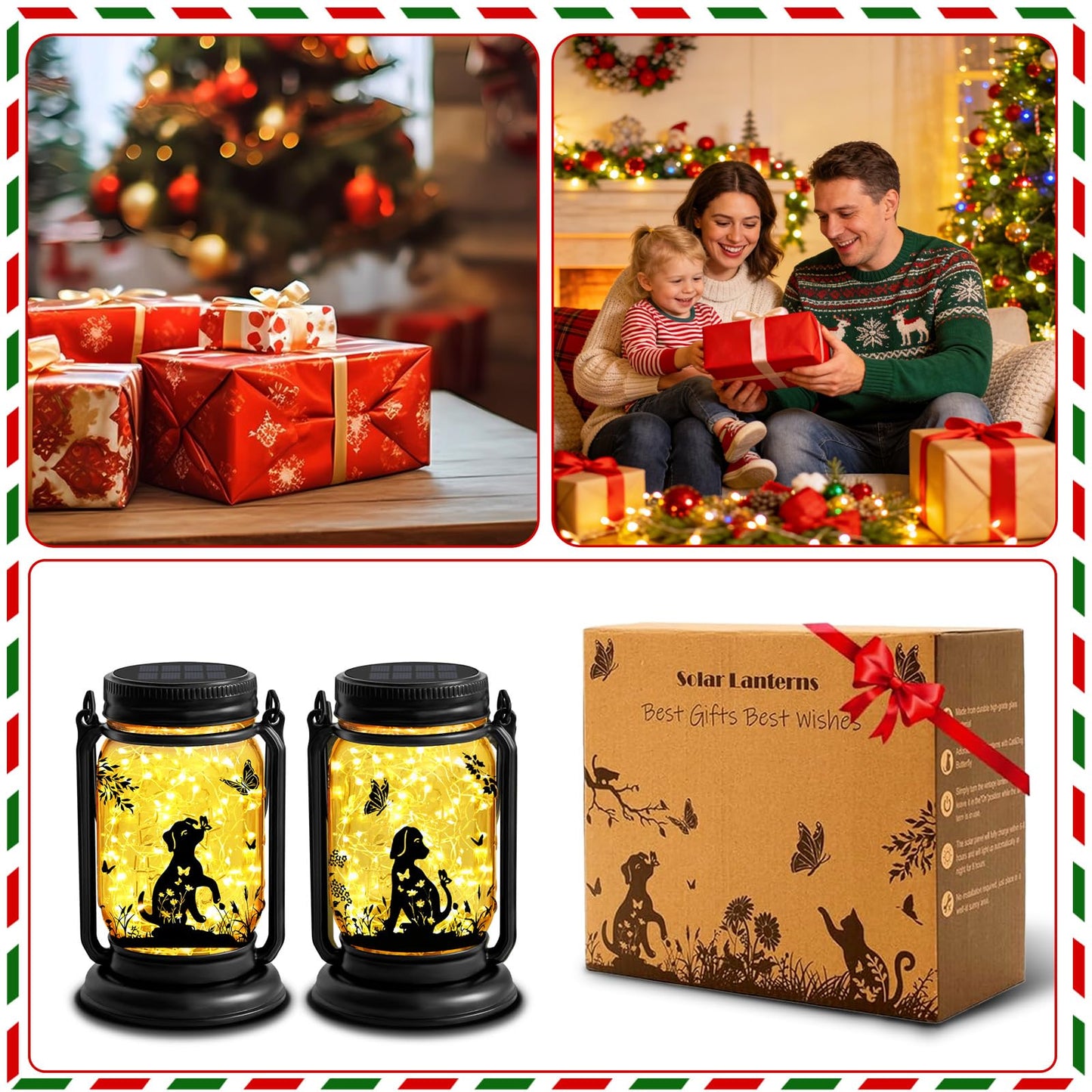 Dog Solar Lanterns, Outdoor Hanging 3in1 Solar Lantern with Stake, Mother's Day Birthday Gifts for Mom Women Grandma Dog Lover, Dog Butterfly Mason Jar Waterproof LED Lights for Yard Lawn Garden Decor