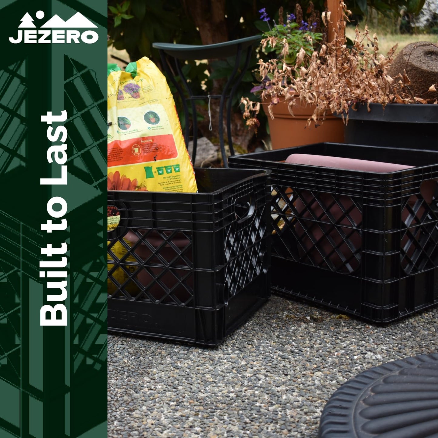 JEZERO 20 Quart Heavy Duty Plastic Crate | Stackable Multi-Purpose Storage Bin for Garage, Home, Office, Groceries, Outdoor, Camping & Kayaking | Black Utility Tote, 17" x 13" x 11"