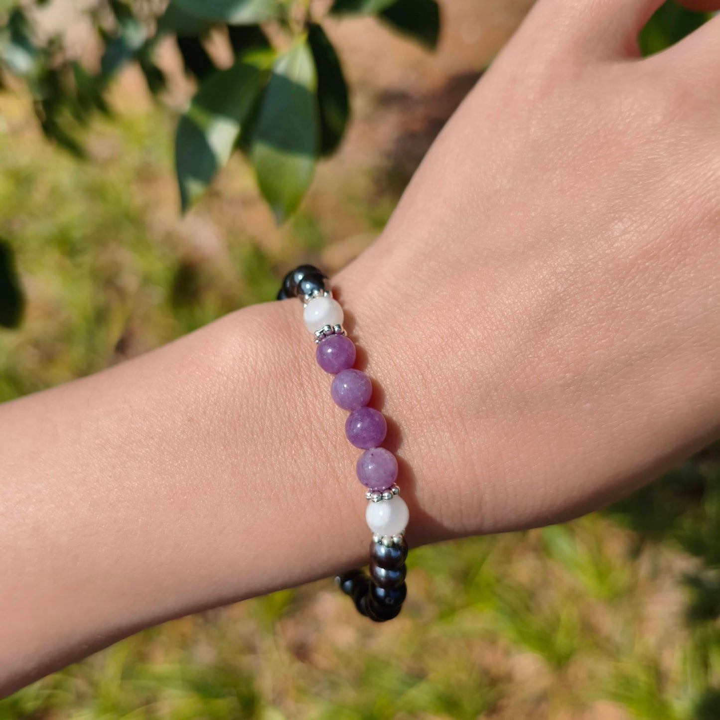 Gracayfr Anxiety Relief Bracelet New Beginnings Gifts Lepidolite Black Tourmaline Hematite Moonstone Emotional Healing Crystal Protection Items Jewelry For Women Lepi Moon
