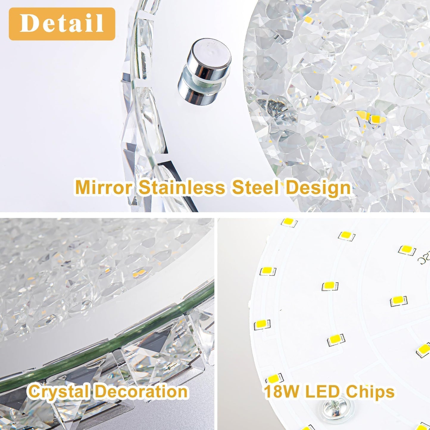Lzawvm Crystal Flush Mount Ceiling Light 18W LED Dimmable Modern Ceiling Light for Bedroom, Closet, Foyer, Hallway, Dia 11 Inch, 3 Color Change