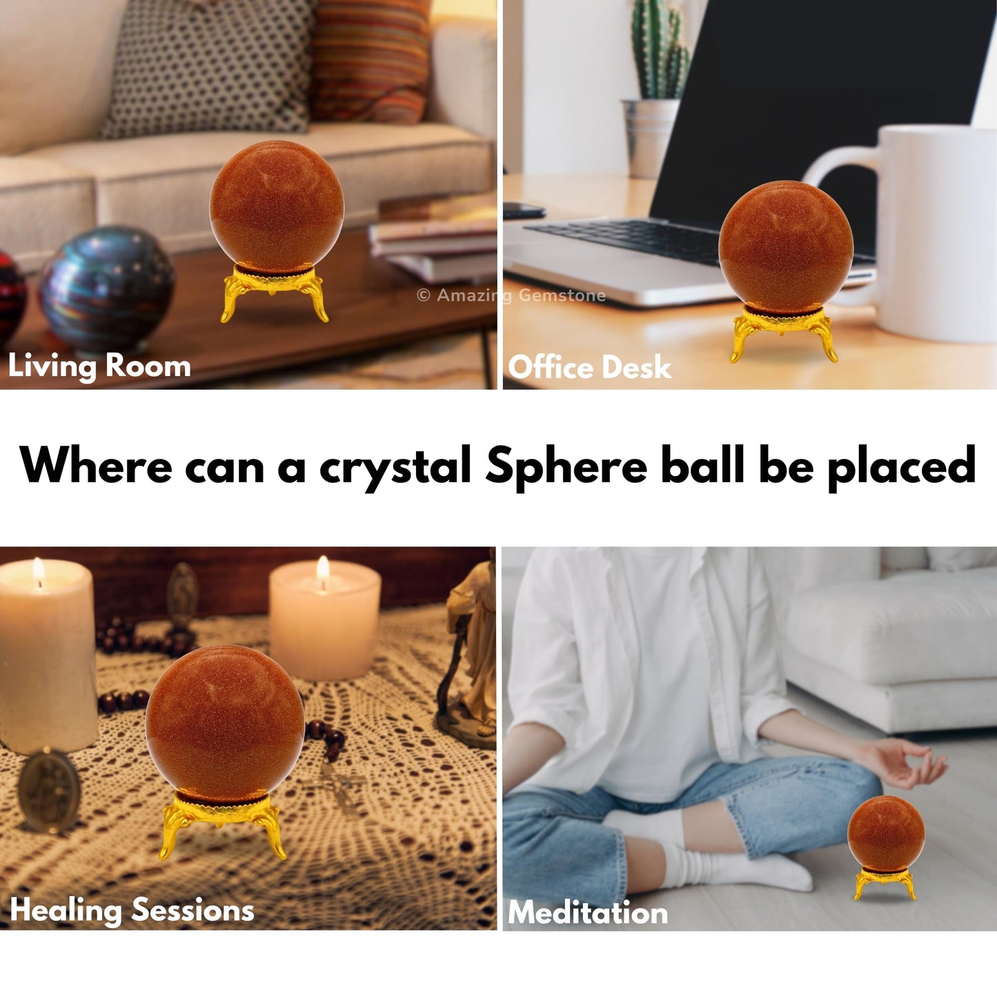 Amazing Gemstone Red Goldstone Crystal Ball with Stand - 2 Inches Crystal Sphere Meditation Balls for Witchcraft and Decorative Balls