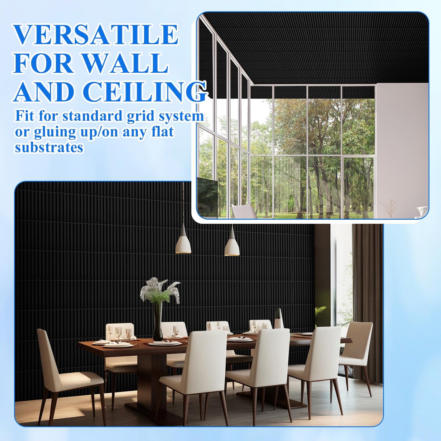Nuanchu 32 Pcs 3D Slat Wall Panels, 12"x12" PVC Fluted Wall Paneling for Interior Decor, Paintable Waterproof Textured Tiles for Living Room TV Background Gaming Room, 32 Sq. ft Coverage (Black)