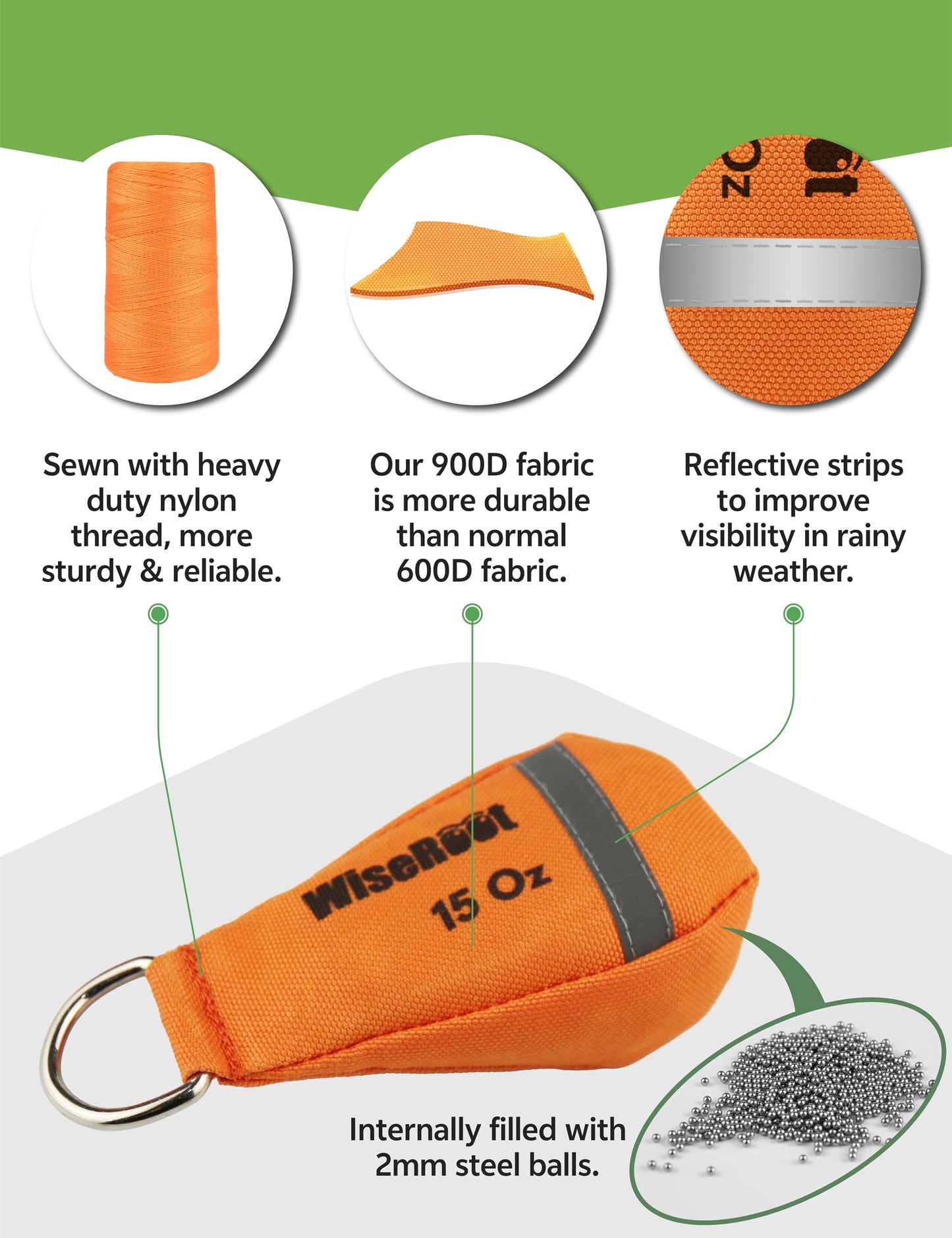 WiseRoot Arborist Throw Line Kit: Ultra Slick Throw Rope & 11/15Oz 900D Throw Weight with Reflective Storage Bag, Arborist Equipment for Tree Work, Climbing, Trimming, High Limb Rigging
