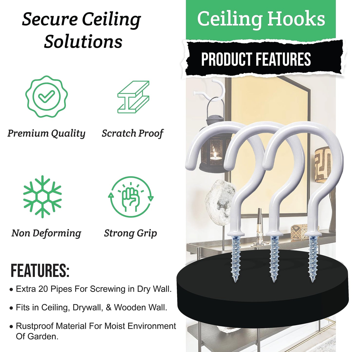 Etoolia 20 Pcs Ceiling Hooks for Hanging Plants - 2.9 inches Heavy Duty, Hanging Hooks for Christmas Lights, Cups, Decors - White Vinyl Coated Screw in Plant Hanger Hook Indoor and Outdoor