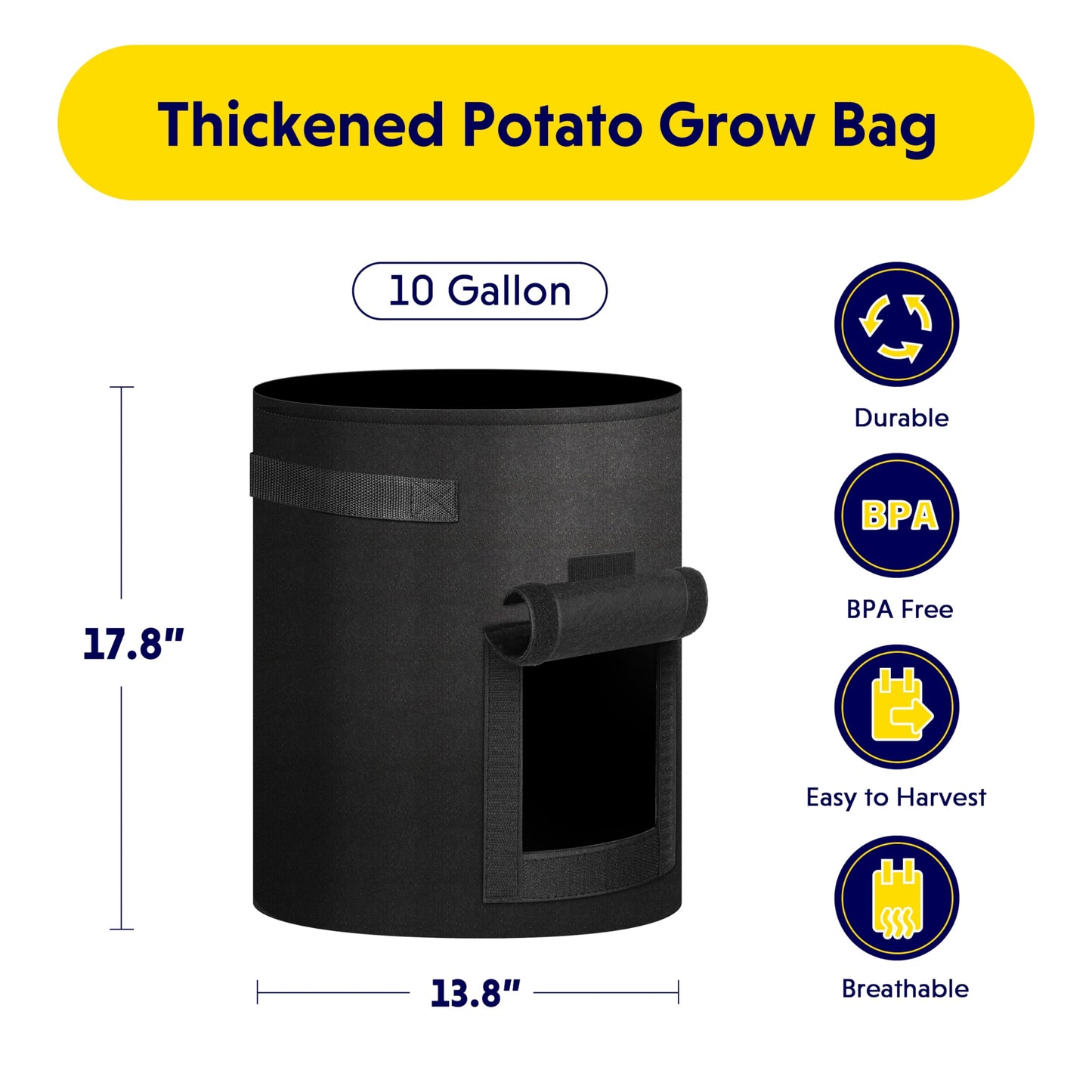 iPower Potato Grow Bags with Flap 10 Gallon 6 Pack, Garden Planting Pot with Durable Handle and Harvest Window, Thickened Nonwoven Fabric Container for Potato, Tomato, Carrot, Vegetable and Fruits