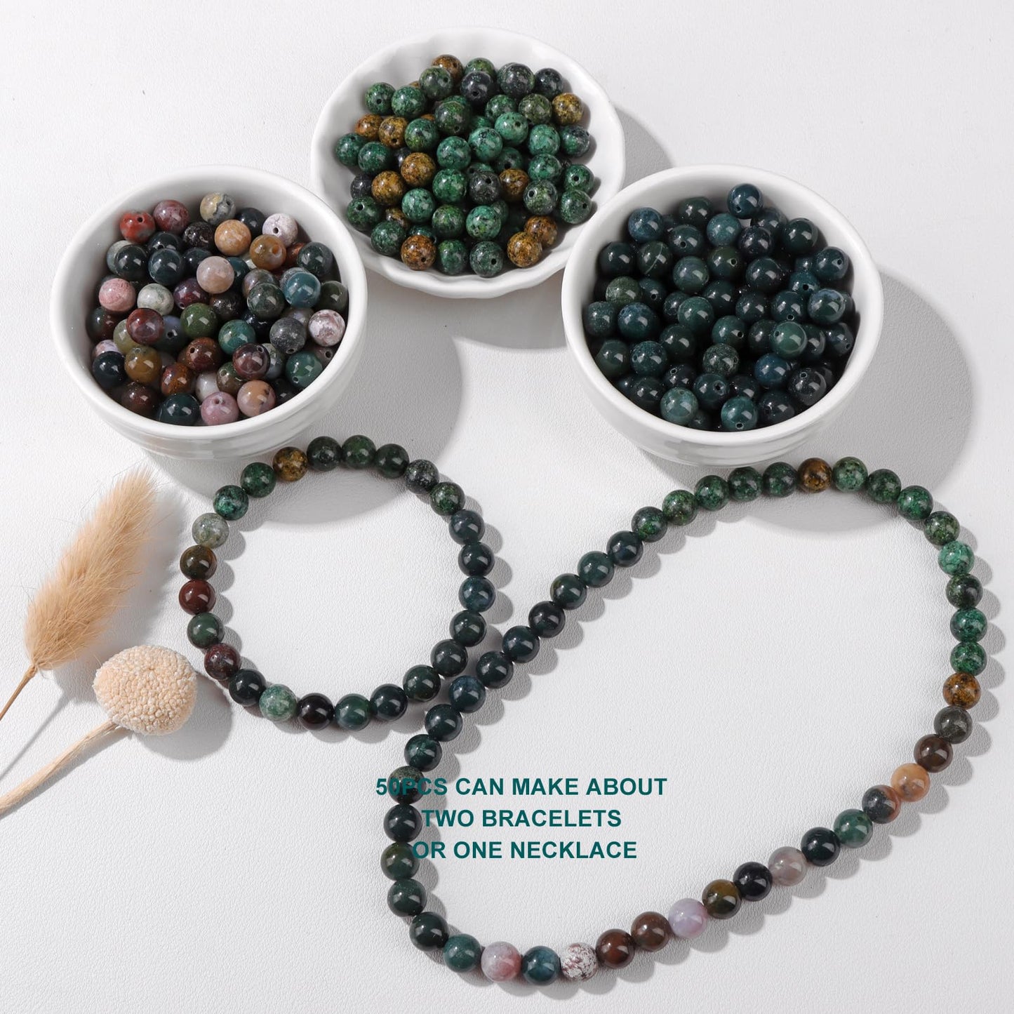 Risyfjew 100PCS 8mm Natural African Turquoise Beads Gemstone Round Loose Beads for Jewelry Making Chakra Crystal Stone Beads for Bracelets Necklace Earrings Making Supplies (100pcs/Strand)