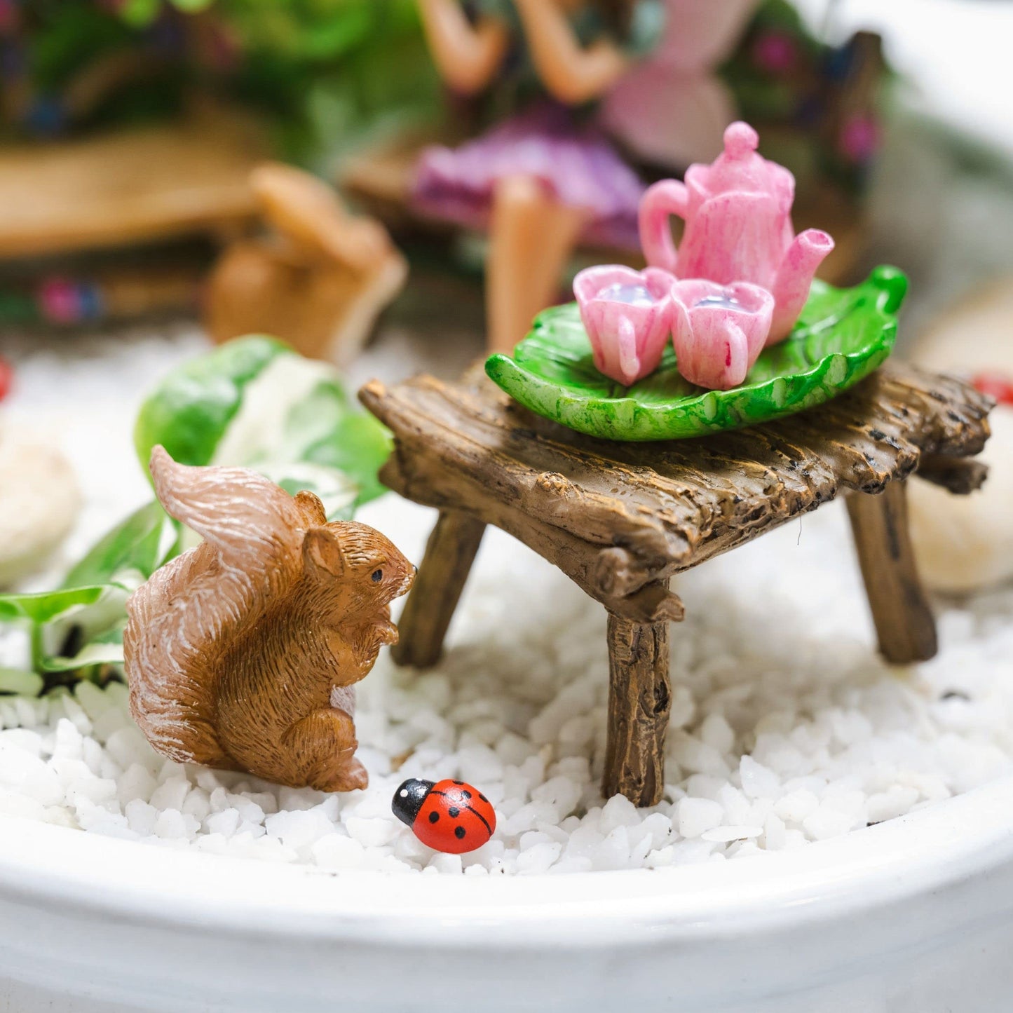 PRETMANNS Fairies for Fairy Garden Accessories for Outdoor - Figurine Bella and Furniture for Miniature Set with Squirrel, a Bunny, 4 Ladybugs - Ideal for Fairy Garden Starter Kit - 14 Piece Supplies
