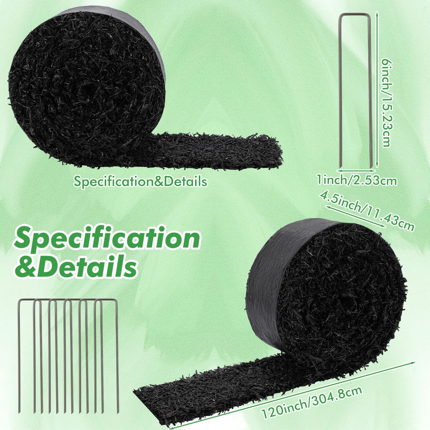 Frienda 4 Roll 120'' x 4.5'' Rubber Mulch for Landscaping Recycled Black Permanent Rubber Mulch Mat Cuttable Garden Edging Border Mat for Garden Plants Walkway Pathway Vegetables and Flowers