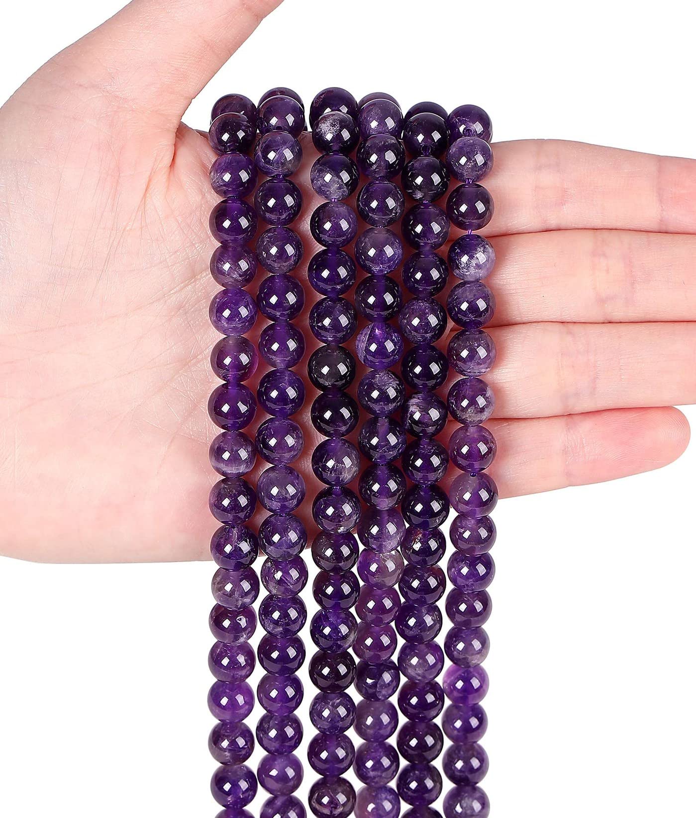 LAIDANLA Amethyst 8mm Natural Stone Beads Round Loose Gemstone Stone Beads for DIY Bracelet Necklace Earrings Jewelry Making Polishing Genuine Real Beading Crystal 96PCS 2 Strand 32"