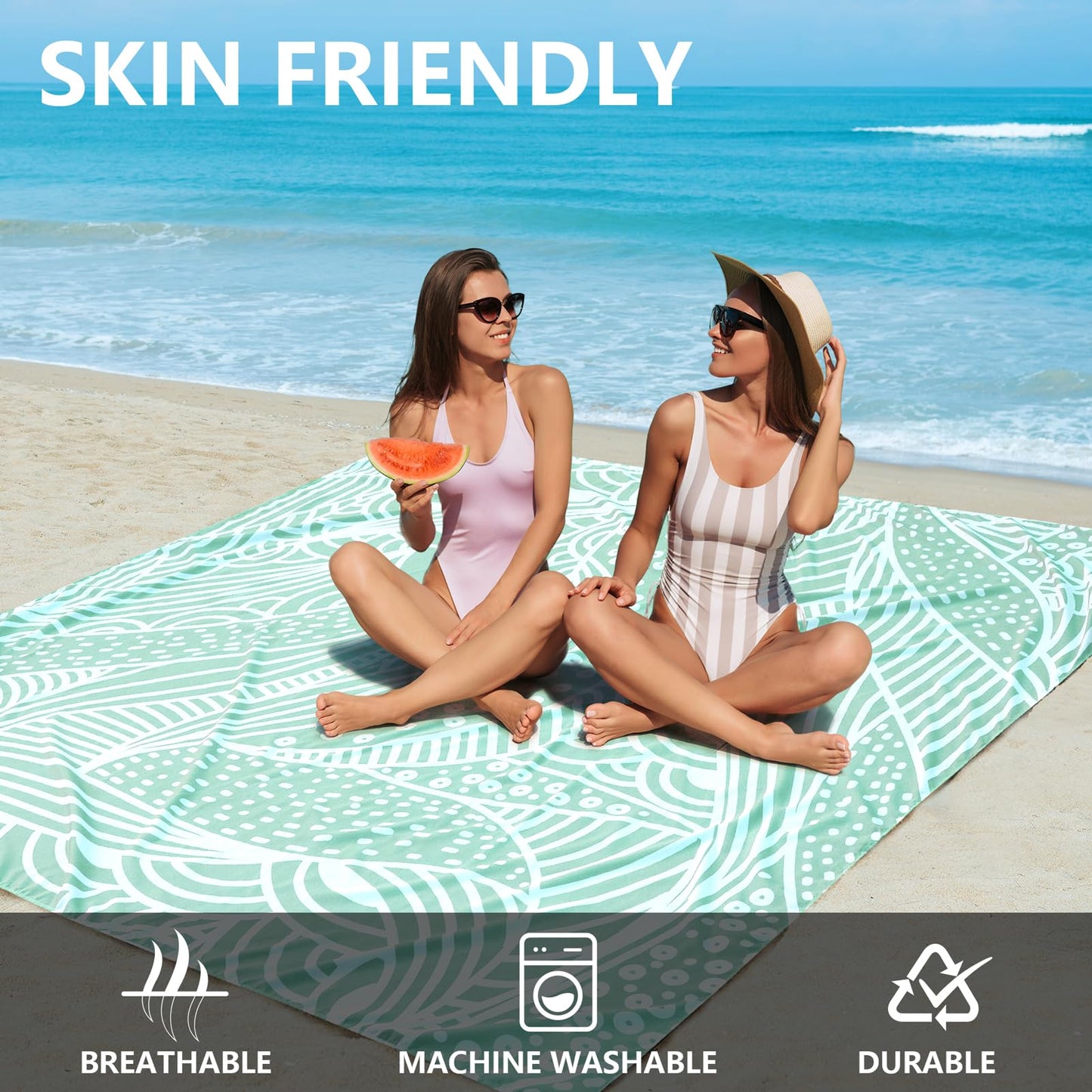 HIHOHO Beach Blanket, Sandproof Beach Mat, Waterproof Quick Drying Lightweight Outdoor Aztec Picnic Mat 79" X 83"/120"x108" for 2-8 Adults for Travel, Camping, Hiking