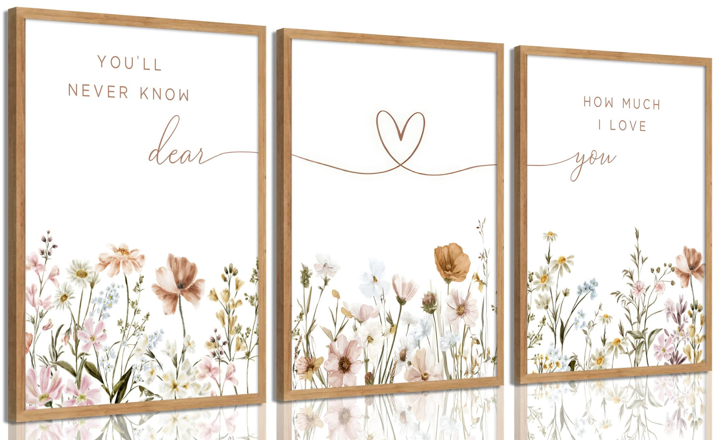 3Pcs Framed Boho Nursery Wall Art Flower Botanical Sentence Painting Picture Wall Decor Wildflower Children's Room Poster Print Artwork for Nursery Baby Room Living Room Bedroom Home Decoration