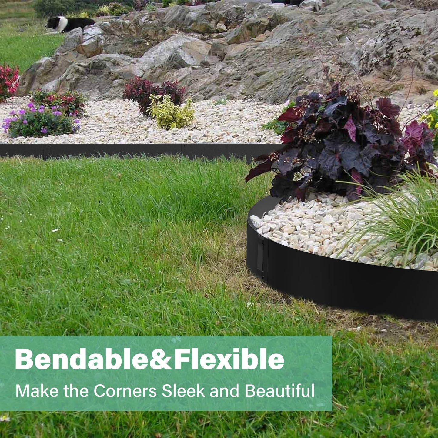 Ganeekiron Metal Landscape Edging 6-Pack, Steel Edging Powder Coating - 40" L x 8" H Strips Garden Edging Border with 6 Clips - Edge for Lawn Yard (20Ft Total, Black)