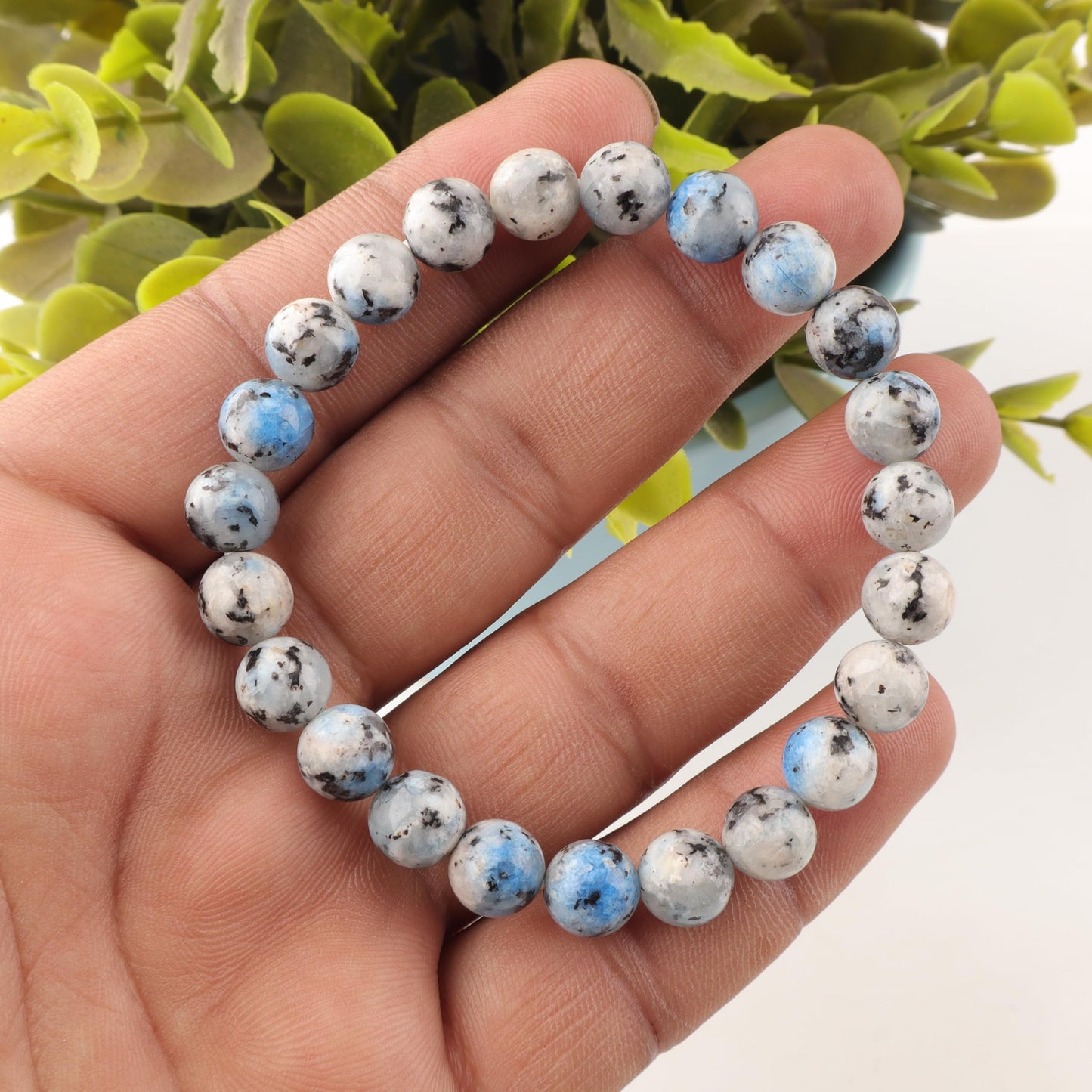 Anagha Jewels Natural K2 Jasper Cystal Beads Bracelet For Women & Men, Handmade 8mm K2 Jasper Beaded Stretch Bracelet 7.5", Energy Power Chakra Healing Bracelet, Blue Stone Bracelet