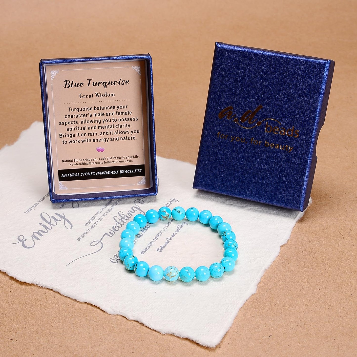 AD Beads Handmade Gemstone Stretch Elastic Bracelet Crystal Healing Reiki Nature's Beauty and Spiritual Essence Unisex (10mm, Blue Turquoise (Great Wisdom))