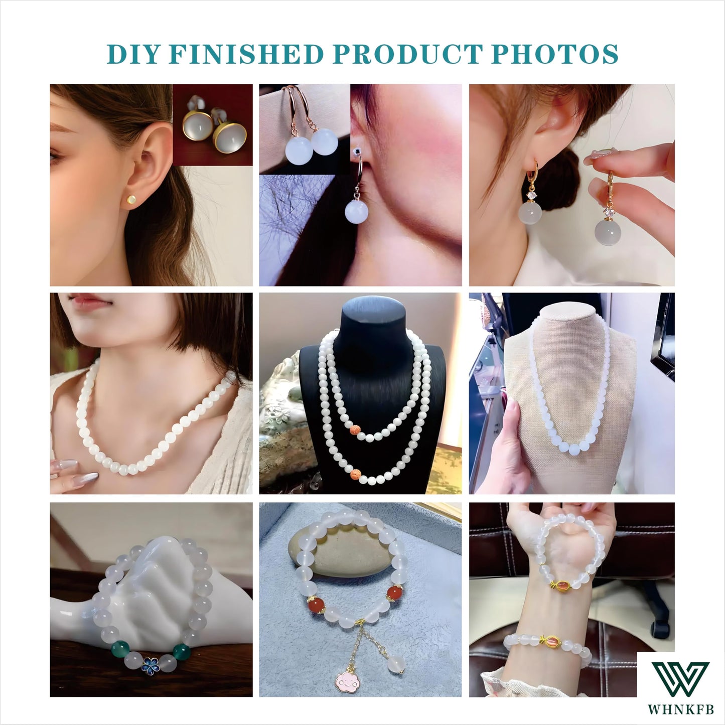 WHNKFB 10mm 50PCS Natural White Agate Round Beads, Banded Loose Stone Beads for Jewelry Making Craft - 4mm 6mm 8mm 10mm Options with Free Elastic Cord