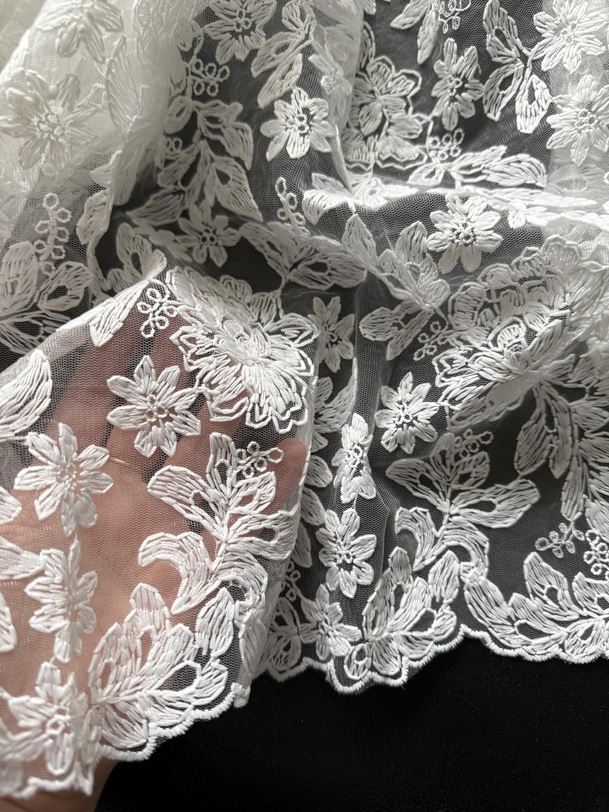 JESSANS 2pcs French Curtains Lace Gauze for Living Room Cream Retro Wavy Edge Bedroom Bay Window Girl Embroidery Curtain Door White Tulle Rod Pocket (W51XH51IN)