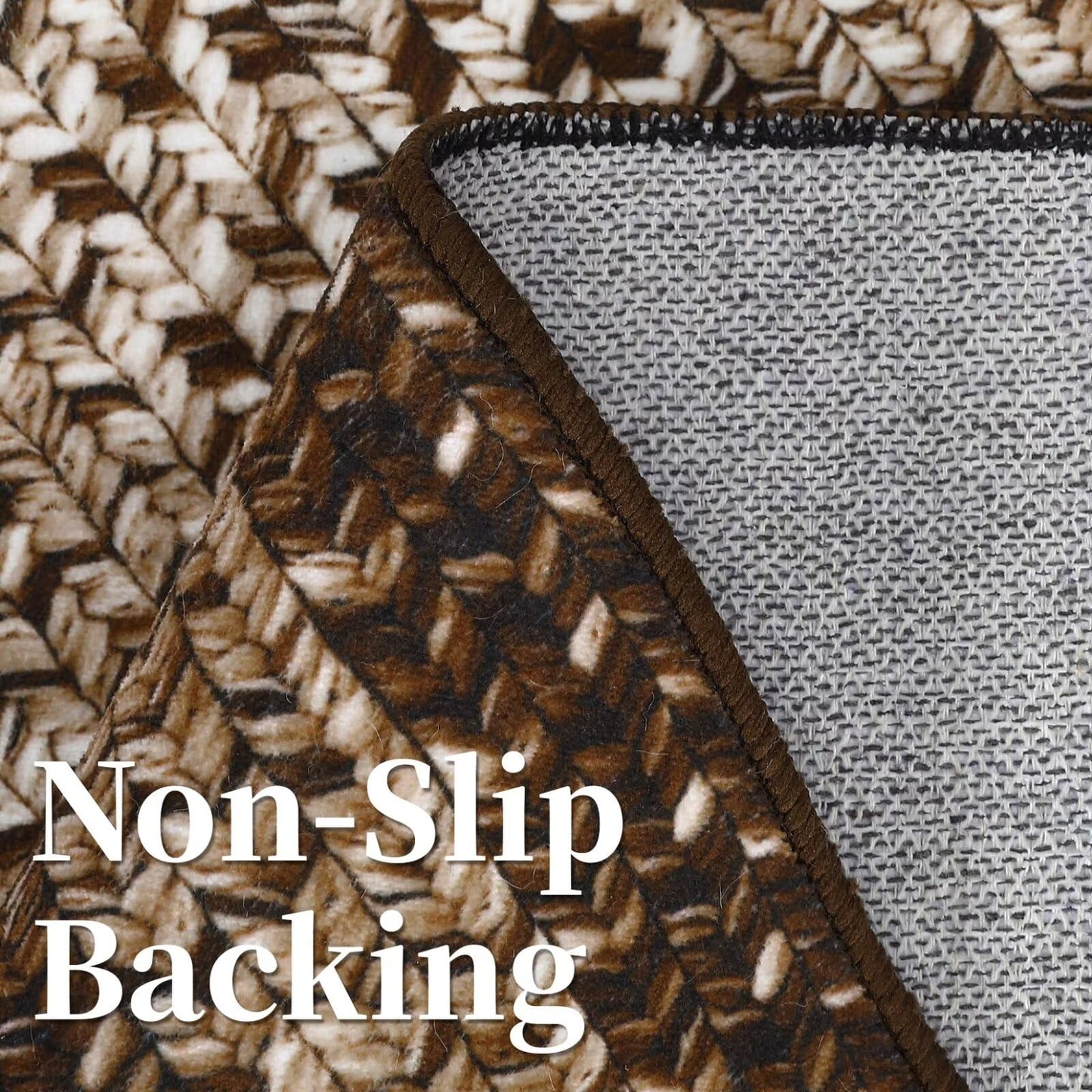 GAOMON Boho Braided Print Accent Rug, 6' x 9' (Rectangular), Brown, Machine Made, Non-Slip, Low Pile, Polyester, Area Rug