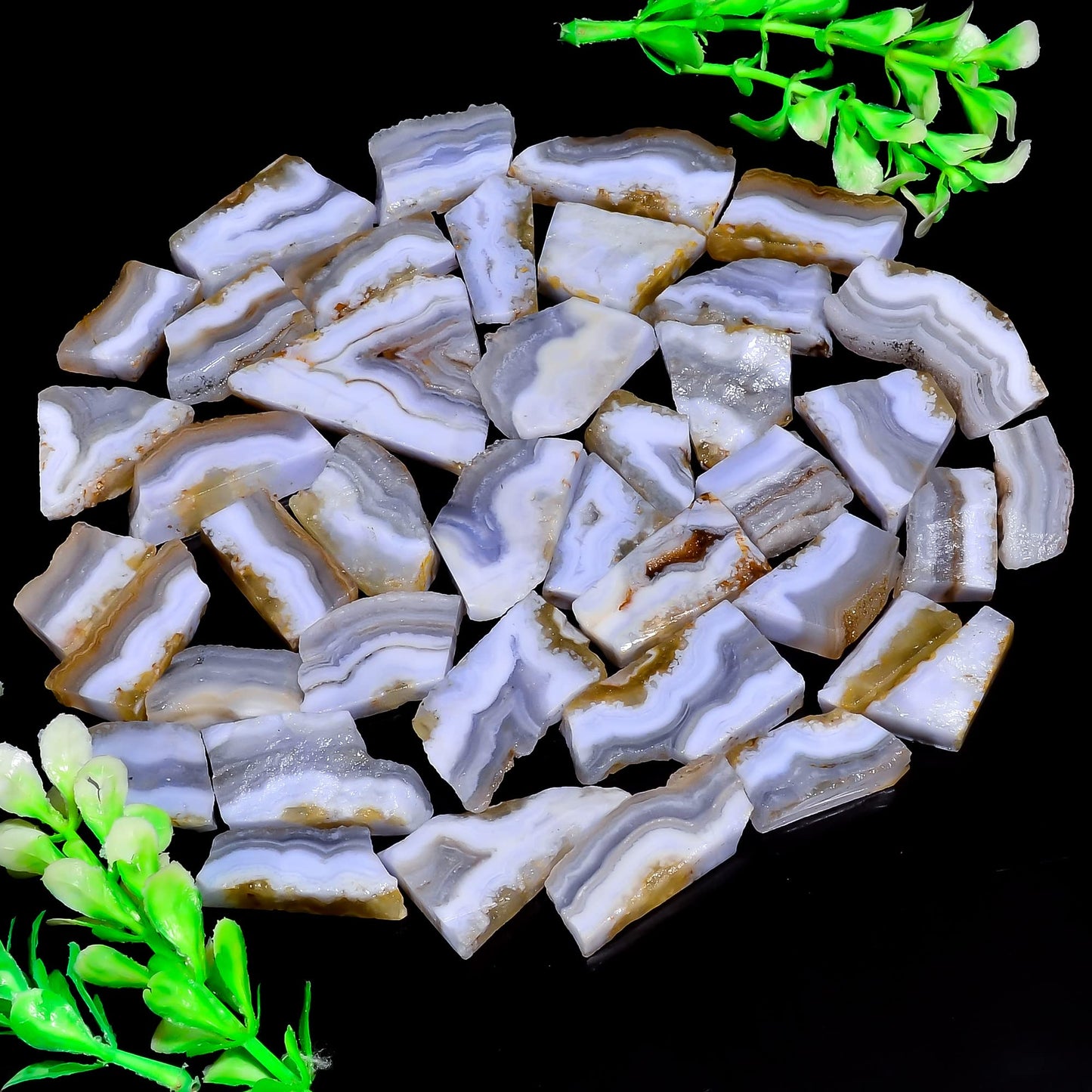 Natural Blue Lace Agate Raw Slice Gemstone- Healing Crystals for DIY Jewelry Making -Loose Natural Cabochon -Perfect for Crafting Unique Jewelry Designs (5 pcs, 25-35 mm)
