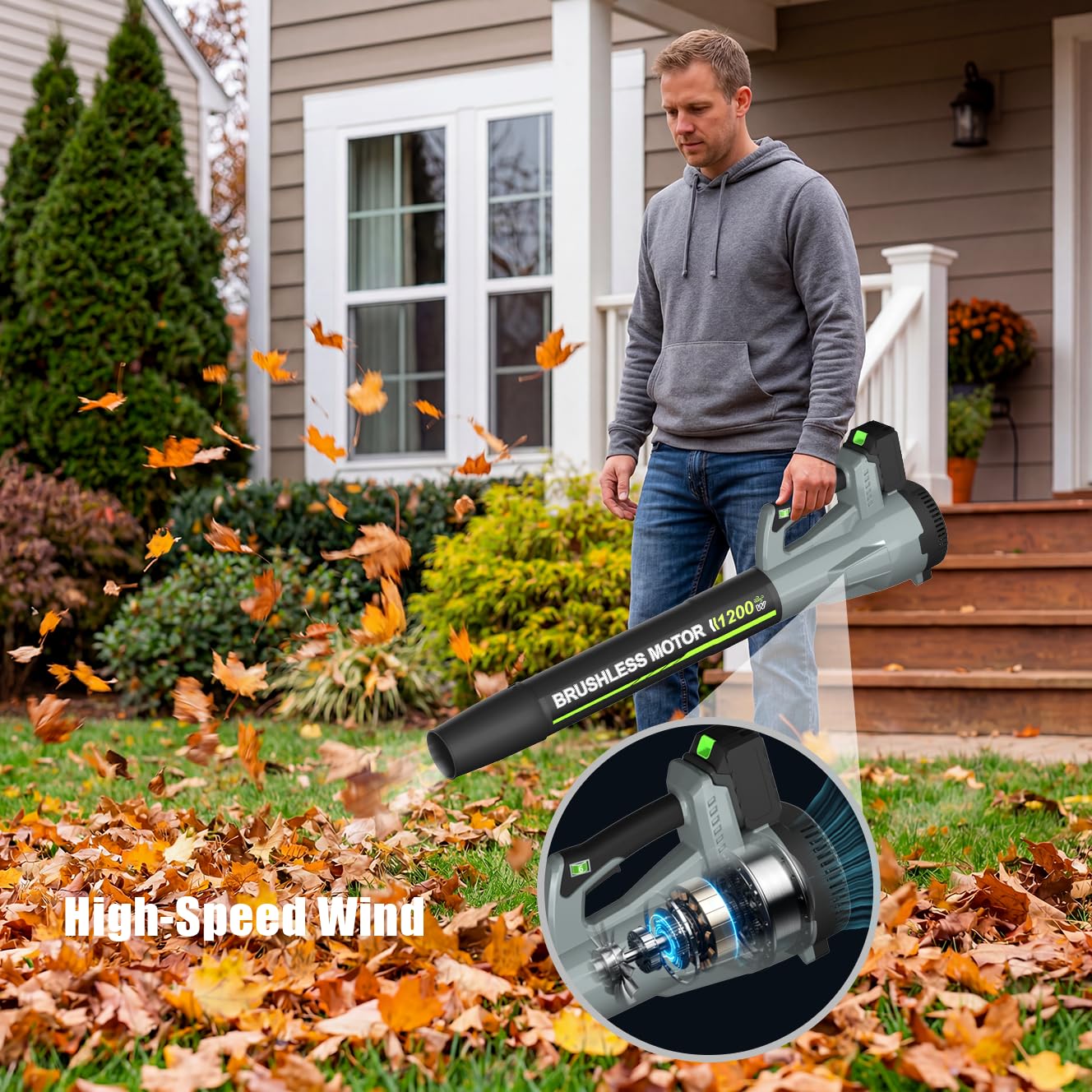 Leaf Blower, Cordless Leaf Blower with 2 X 4.0Ah Battery and Charger, 6 Speed Mode Electric Leaf Blowers Cordless for Blowing Leaves, Blowers for Yard Garden Lawn Care and Dust, Gift for Men(Grey)