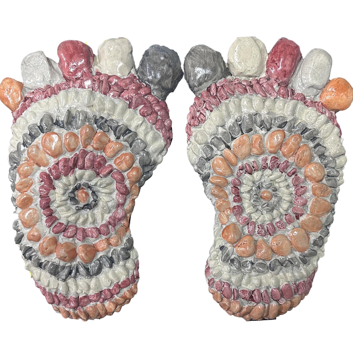 Garden Path Paved with River Pebbles -Footprint Stepping Stones -Garden, Terrace, Garden or Sidewalk Horticultural Design Decorative Stones-Fake Pebbles Children's Stepping Stones (2-piece Set) # A