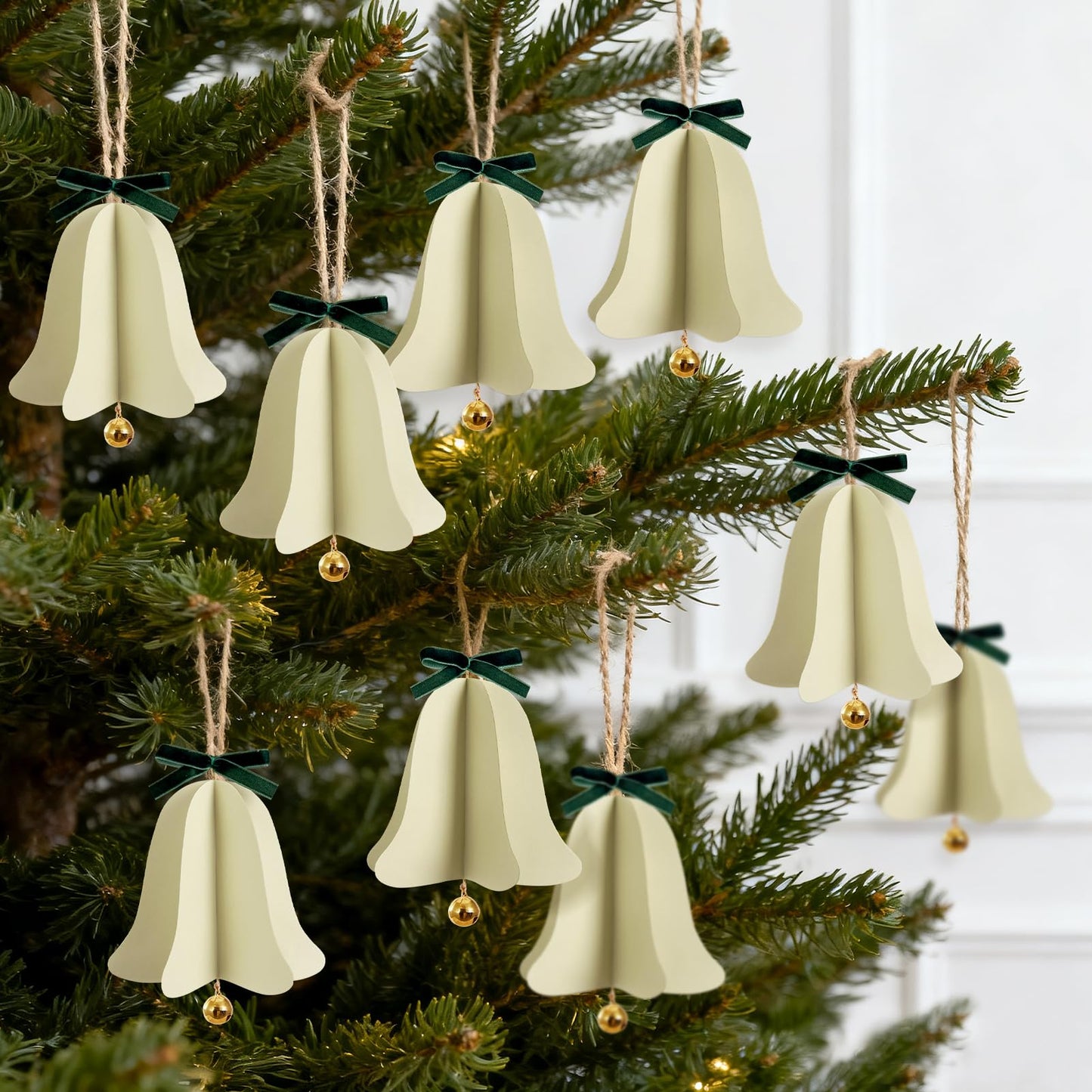 9PCS Mini Christmas Bell Ornament - Paper Hanging Jingle Bells Ornament for Christmas Tree Boho Paper Hanging Decorations for Xmas Holiday DIY Home Decor