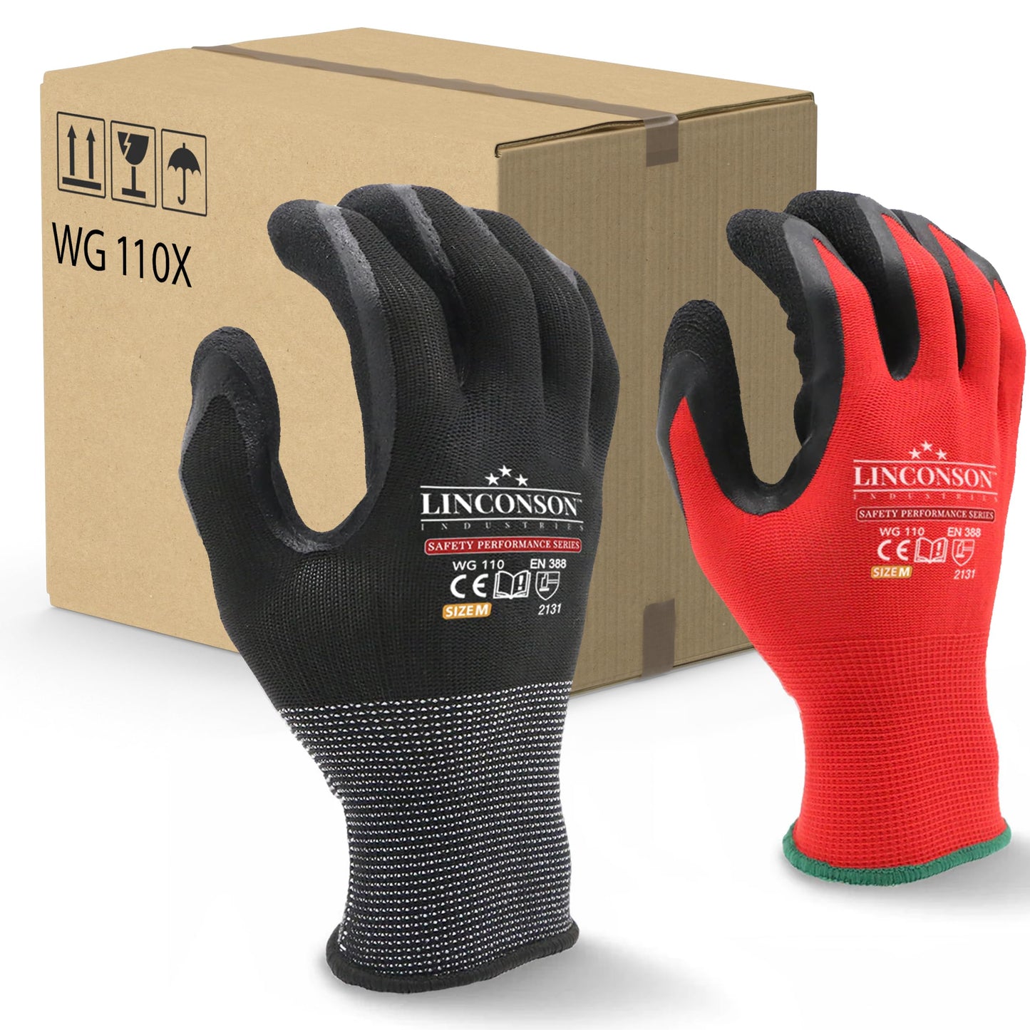 linconson 12 Pack Safety Performance Series Construction Mechanics Work Gloves (XL (Pack of 12), Black & Red)