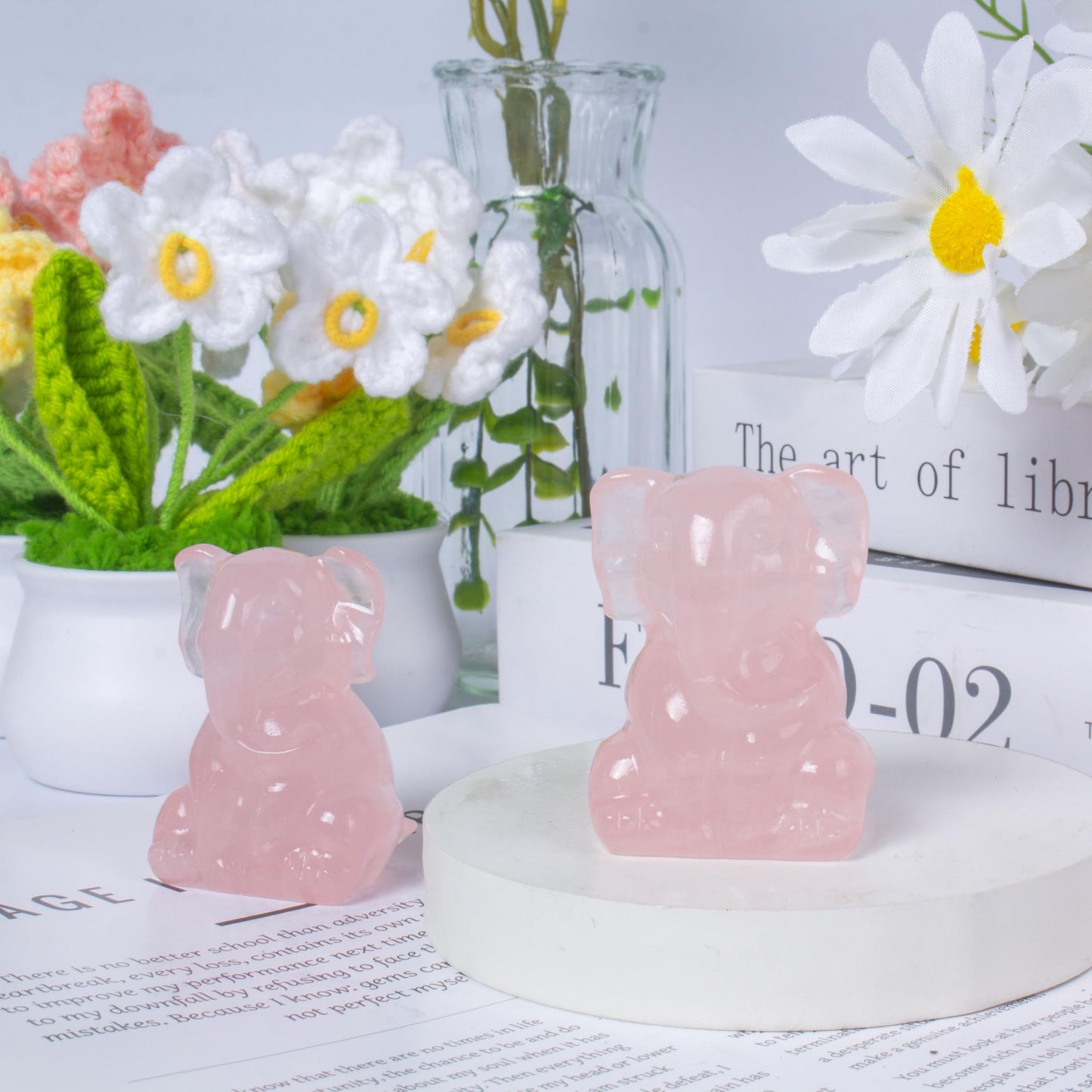 Ytbeoxk 2 Inch Crystal Elephant Decor Statues, Rose Quartz Cute Sitting Elephant Figurines, Reiki Healing Crystal Carved Animal Statues, Home Office Desk Hand Carved Decor Gifts for Women