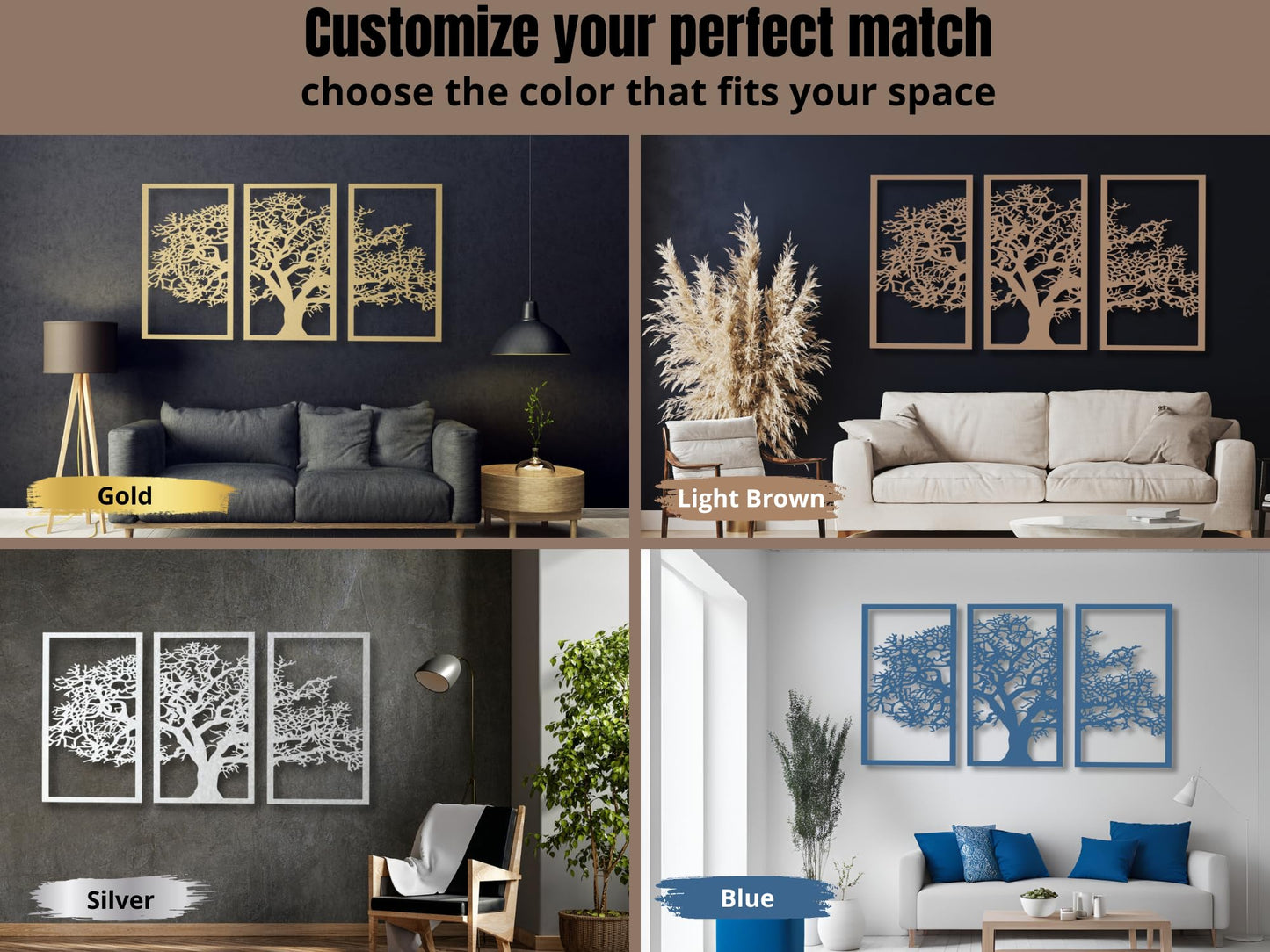 VAILLA Wood Wall Art Decor Wall Hanging Sculpture Modern Home Decoration 3 Panels Nature Wall Hangings Large Wooden Wall Arr 3D Textured Sculptures for Living Room Bedroom Office Dinnig Room (Tree of Life)