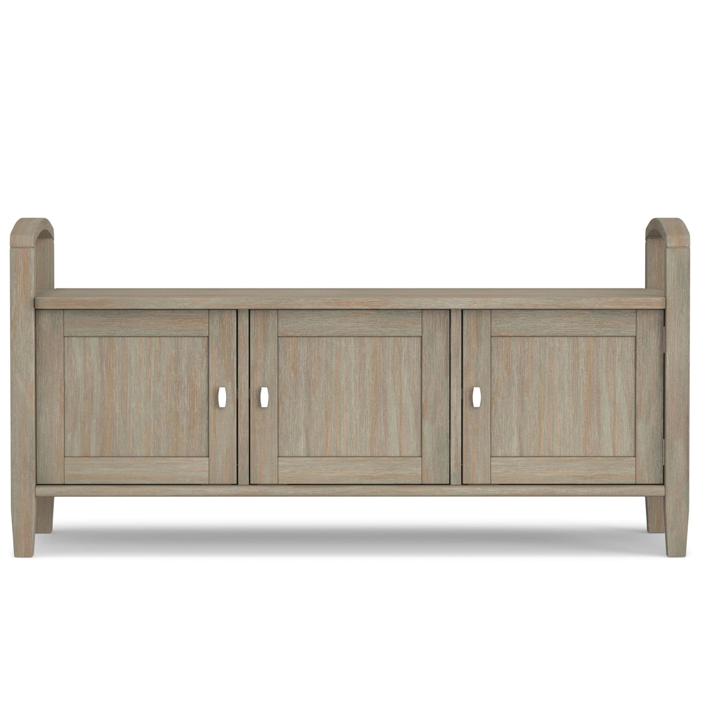 SIMPLIHOME Warm Shaker Entryway Storage Bench - 44 inch Wide Solid Wood Storage Seat in Distressed Grey, Transitional Bench Seat for Mudroom or Living Room with Lift-Up Lid and Shaker-Style Panels