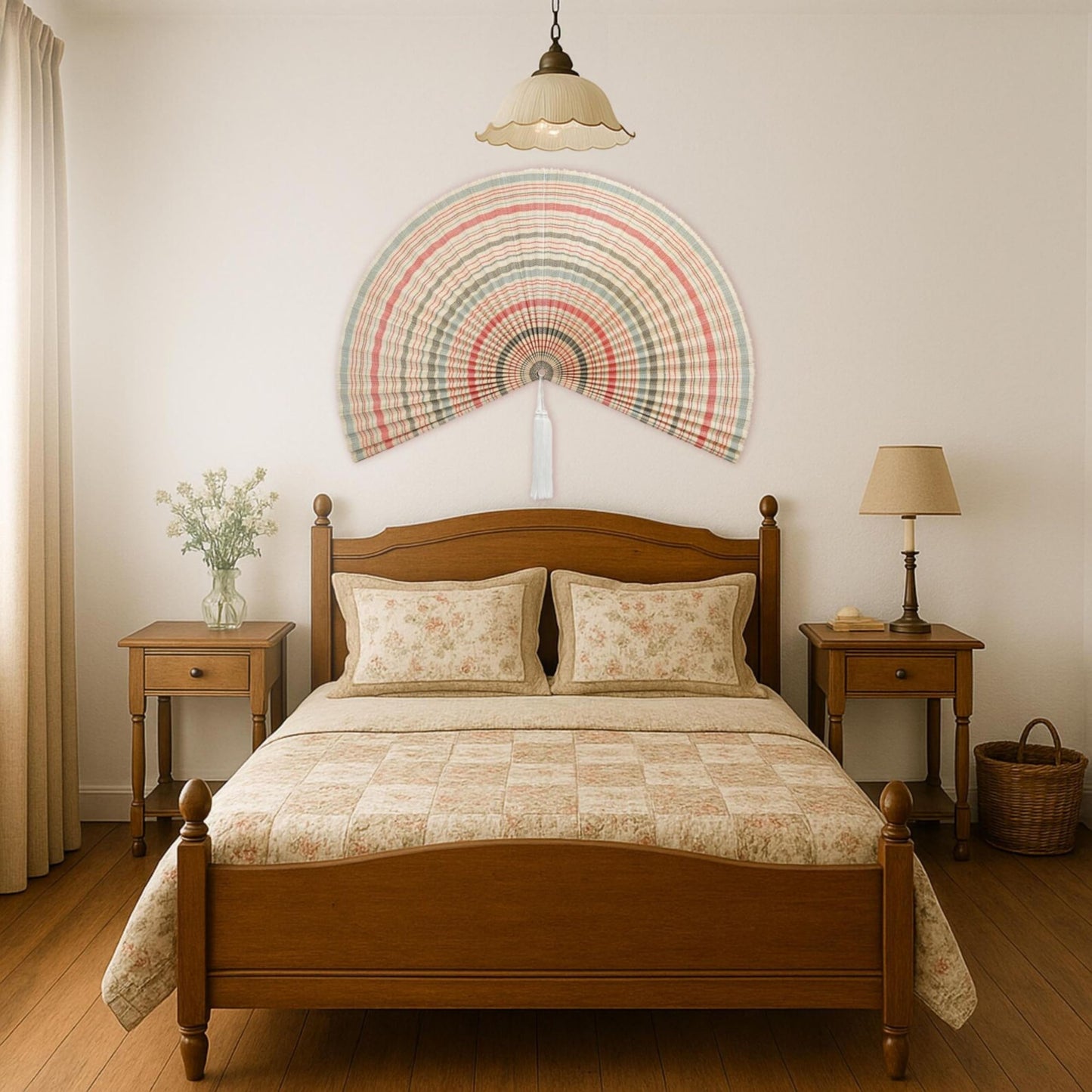 47" Handwoven Bamboo Wall Art, Bamboo Wall Fan Decor for Boho Bedroom Aesthetic , Japanese Oriental Fan Decoration for Living Room, Dining Room or Above Bed with Lightweight Hanging Design (Boho)