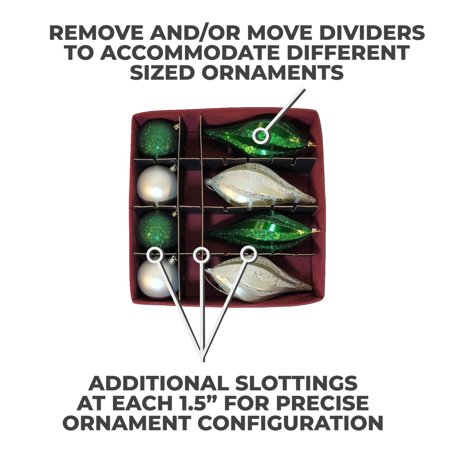 612 Vermont Christmas Ornament Storage Box with Adjustable Acid-Free Dividers, Holds 128 – 3 Inch Ornaments (SB-40043-VT)