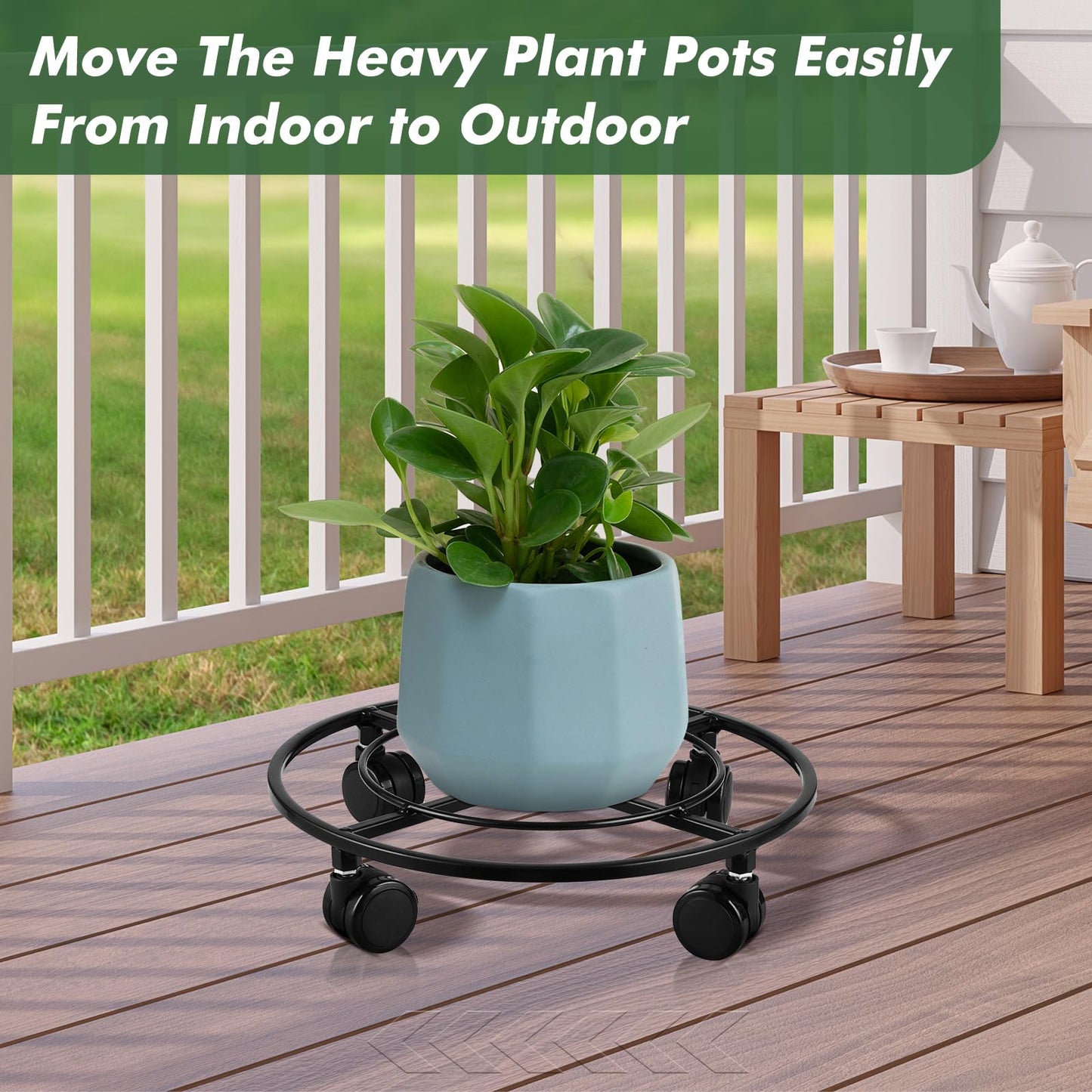 6 Packs Large Metal Plant Caddy 12" Heavy-duty Plant Dolly with PU Wheels Wrought Iron Rolling Plant Stand with Casters Indoor Outdoor Plant Pot Movers Planter Rollers Coaster Trolley, Black