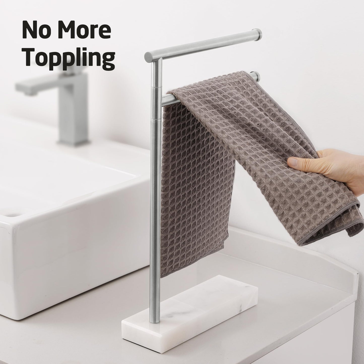 KES Hand Towel Holder Stand for Bathroom, Countertop Towel Stand Swivel with Marble Base, 17.3" 2 Arms Hand Towel Holder Freestanding Counter Top 18/8 Stainless Steel Brushed Finish, BTH233A-2
