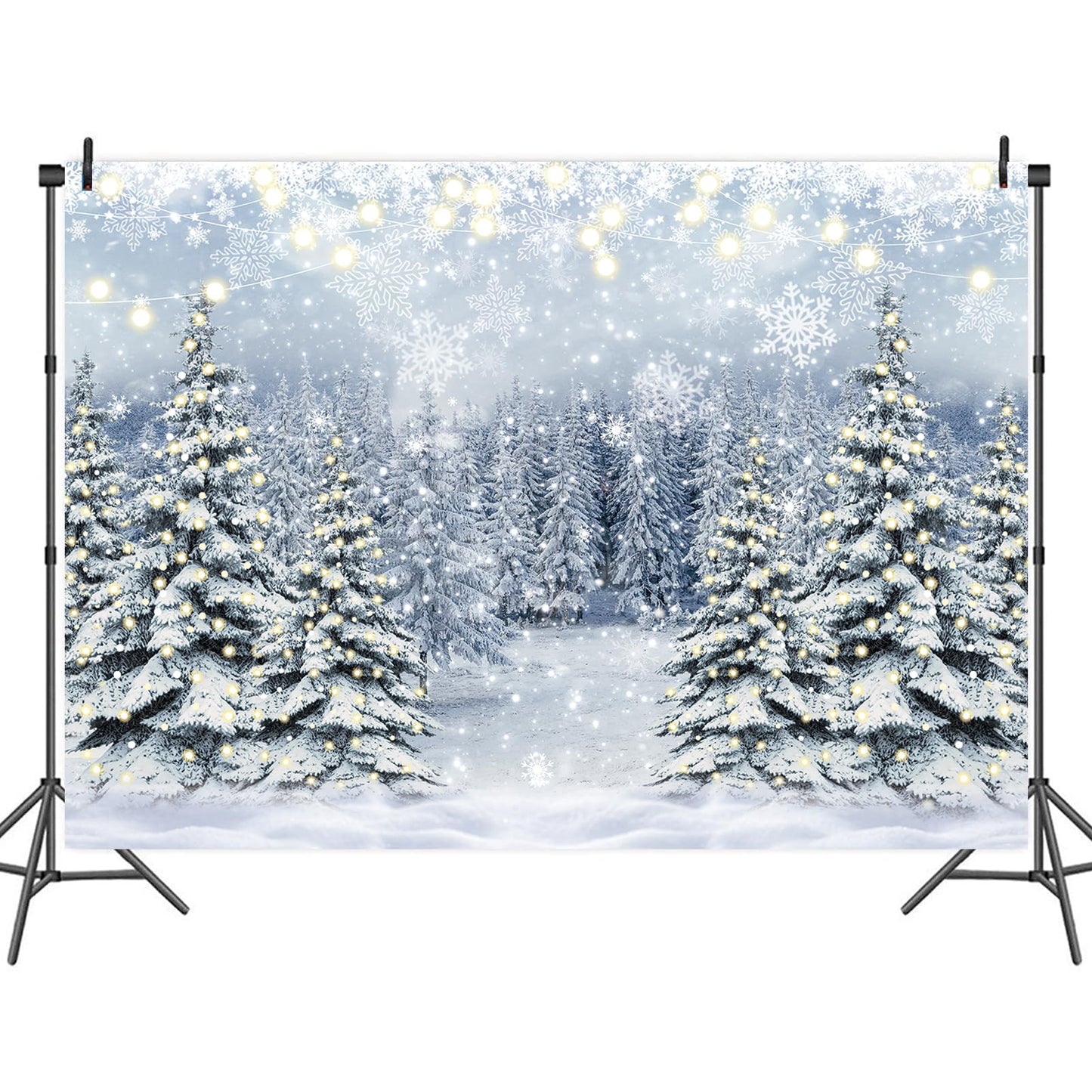 Winter Forest Photography Backdrop Glitter Snowy Pine Tree Scene Background Christmas Xmas Holiday Happy New Year Holiday Party Decoration Banner (7X5FT(82x59inch))